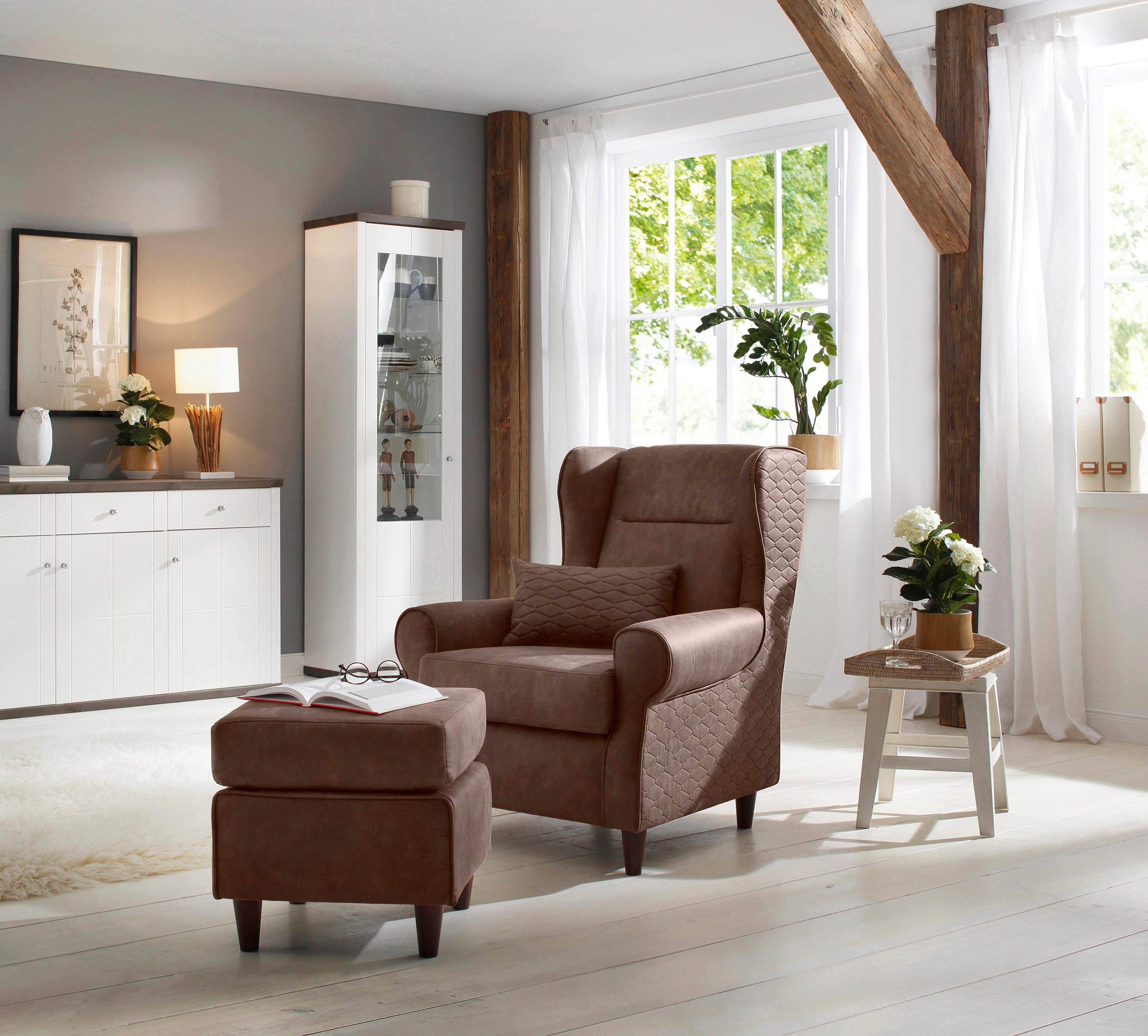 Home affaire Ohrensessel »Eric« inklusive Hocker in Karostoff oder Luxusmicrofaser Vintageoptik - Home affaire