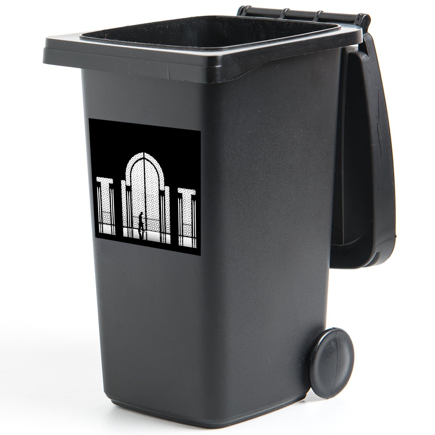 Abfalbehälter - Schwarz Mülltonne, Fenster Mensch Weiß Mülleimer-aufkleber, Sticker, MuchoWow - Wandsticker St), Container, - (1