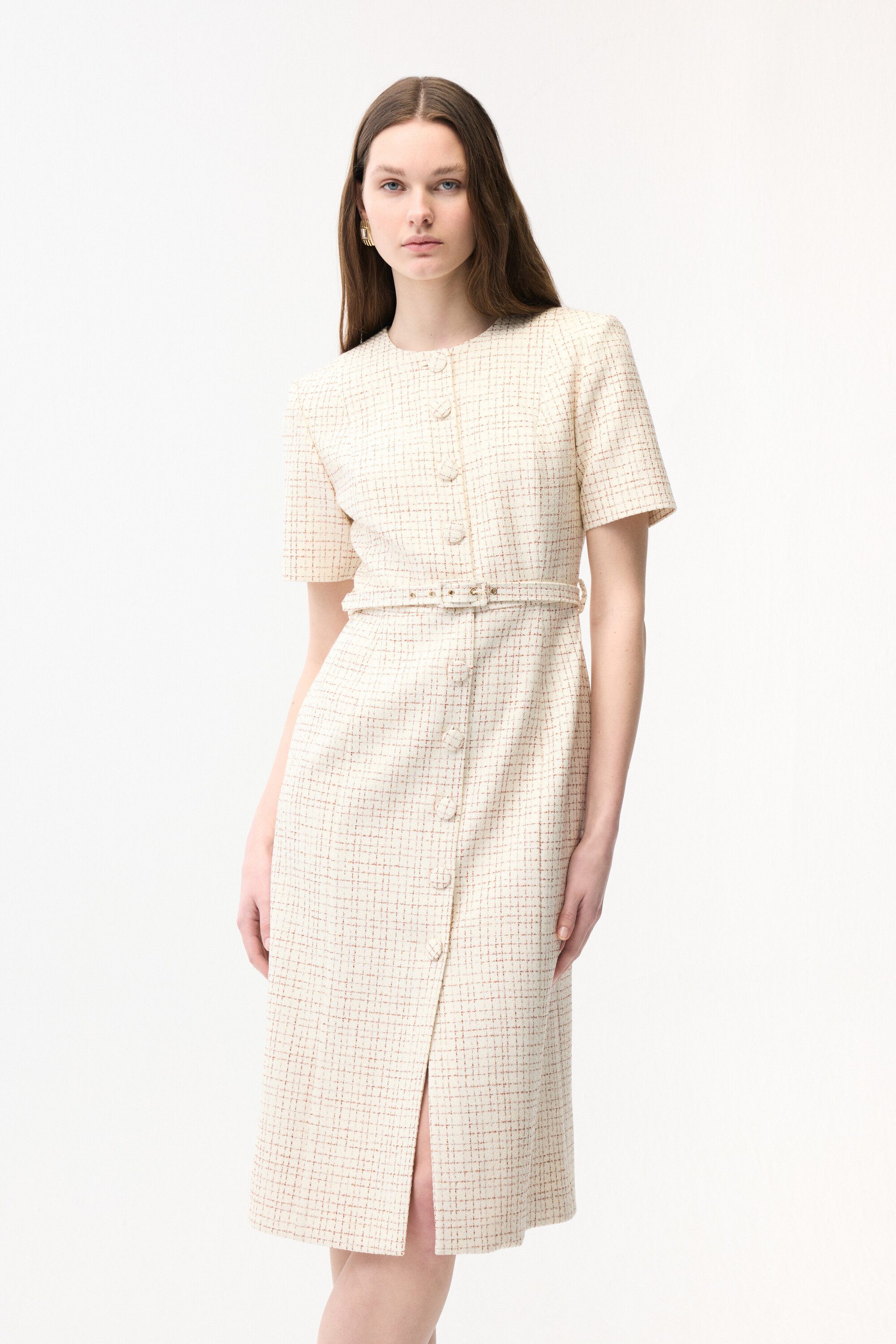 adL Hemdblusenkleid Tweed-Kleid mit Knopfleiste