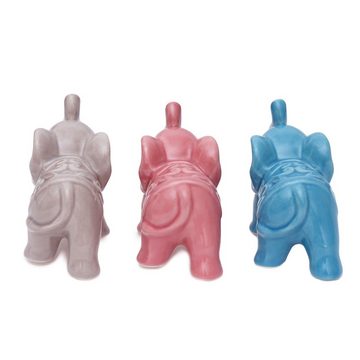Flanacom Dekofigur Mini-Elefanten - 3er Set - Keramikfiguren (Set, 3 St., 3-tlg), dreifarbig