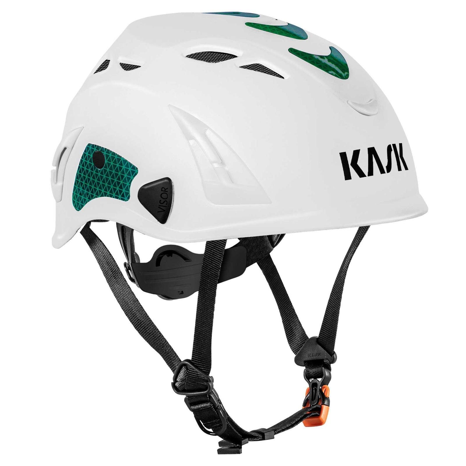 Kask Schutzhelm Bergsteigerhelm, Industriekletterhelm Plasma HI VIZ, Arbeitsschutzhelm weiß-grün