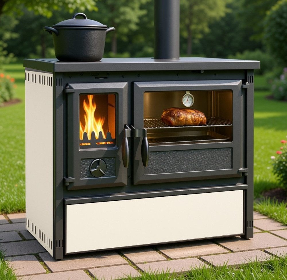 TRGO Gartenkamin Outdoor-Küchenofen Außenküche Holzherd Modell Forno - creme - 6 kW
