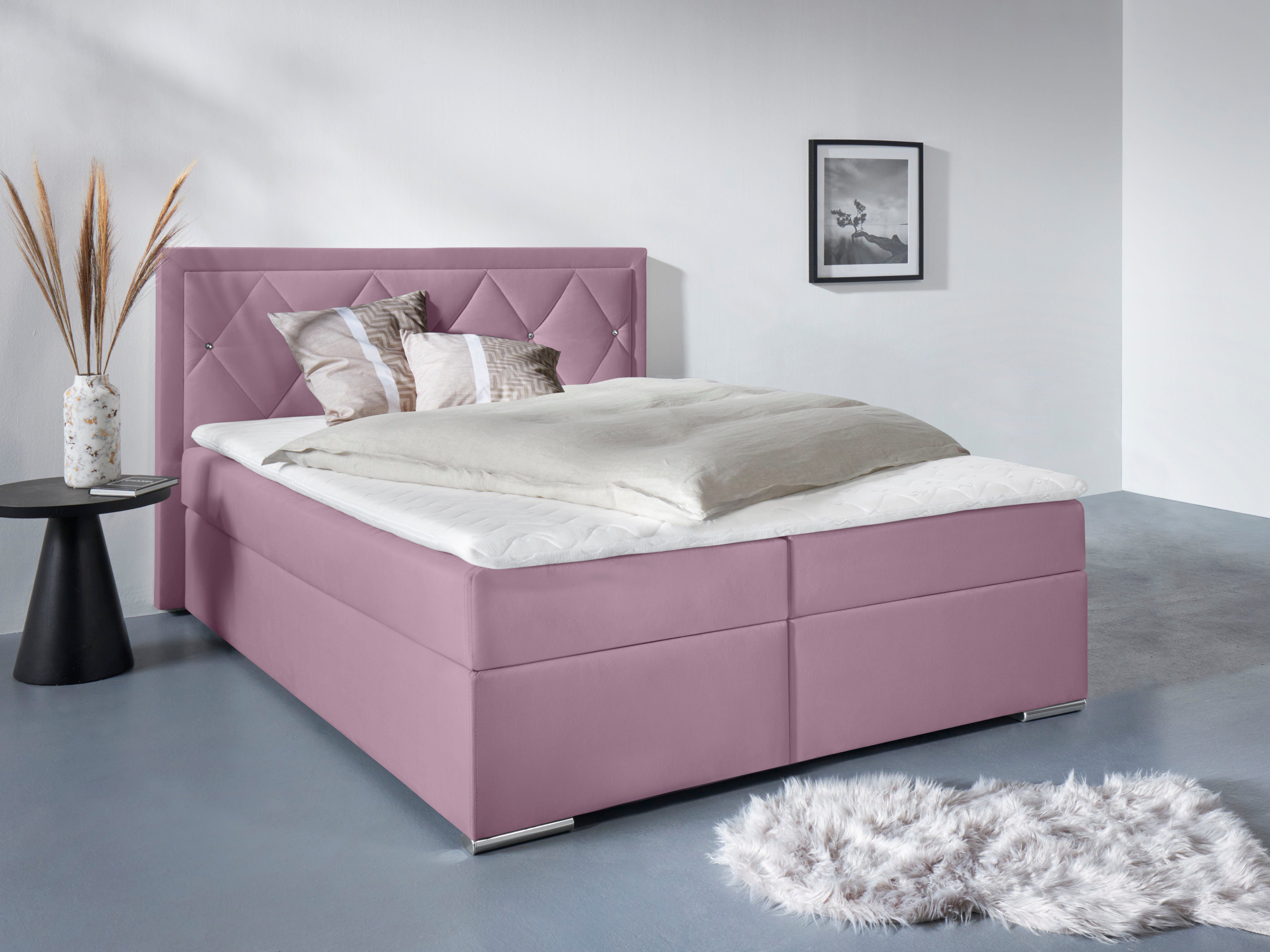Leonique Boxbett Alfie, Bestseller, wahlweise mit Bettkasten, mit Straßsteinen im Kopfteil, H2, H3 und H4 wählbar
