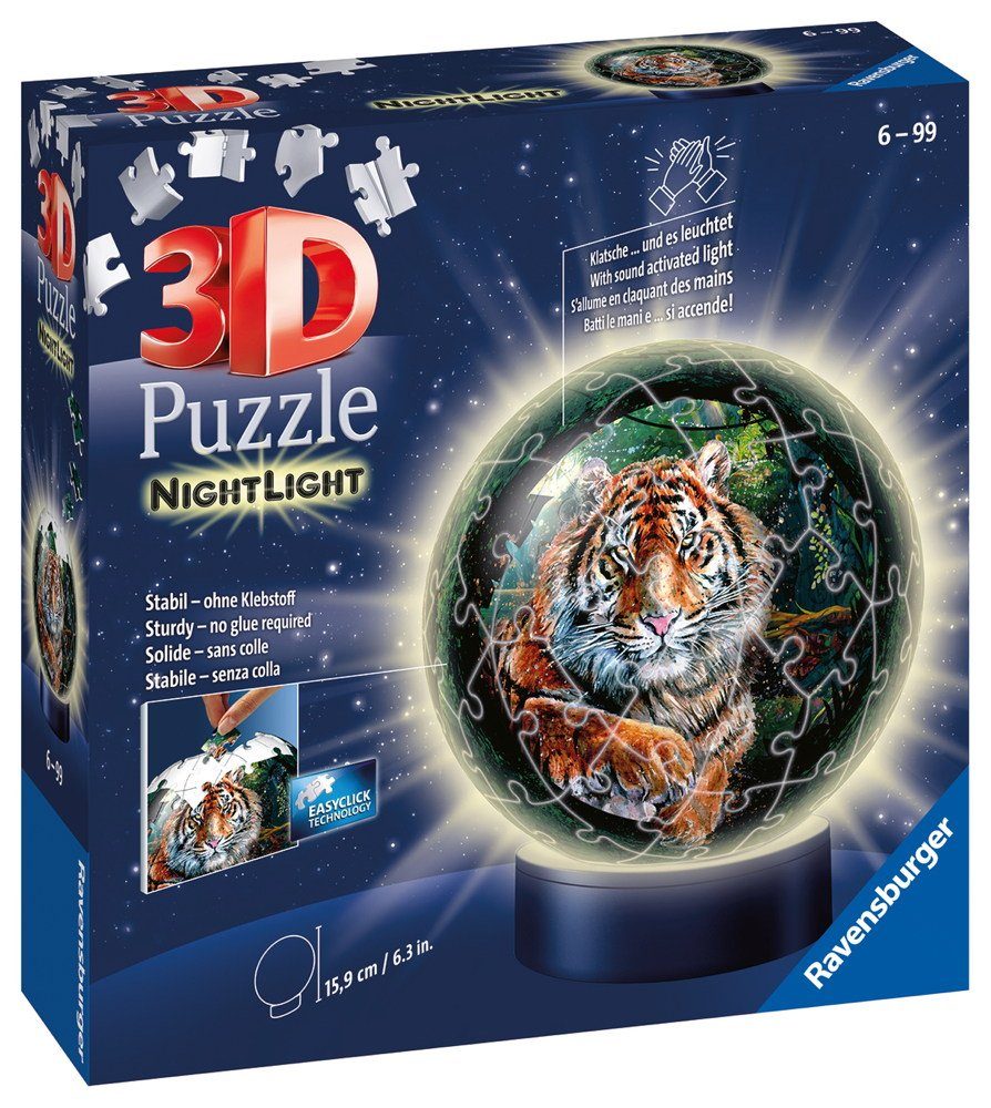 Ravensburger 3D пазлы 72 Teile Ravensburger 3D Пазлы Ball Nachtlicht Raubkatzen 11248, 72 Пазлыteile