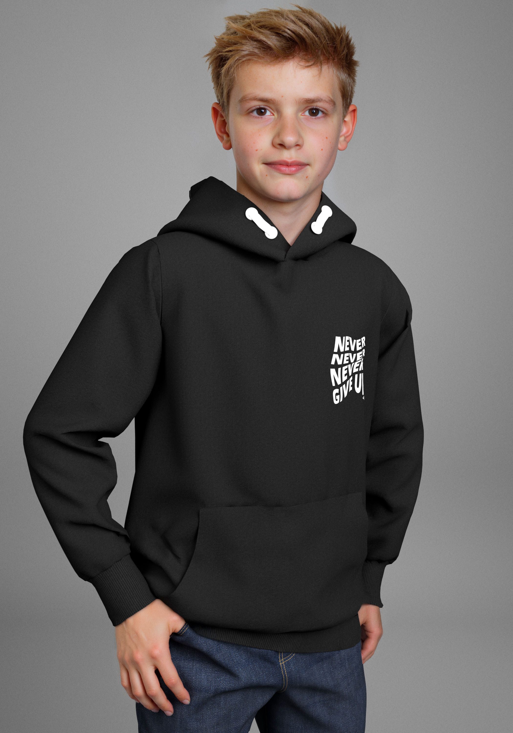KangaROOS Kapuzensweatshirt Spruch: NEVER GIVE UP Sweatshirt mit großem Rückendruck – Bild 2 von 5