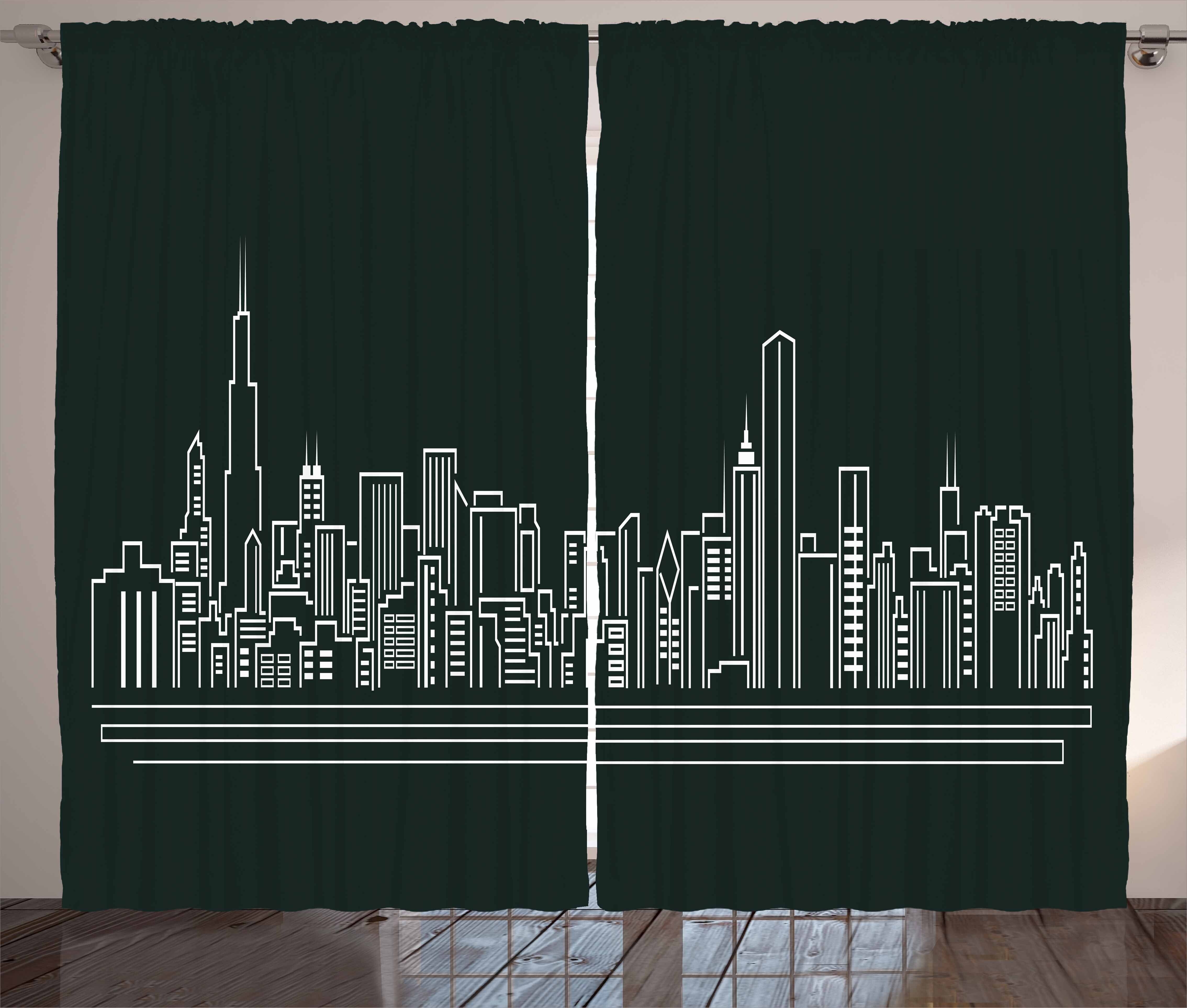 Gardine Schlafzimmer Kräuselband Vorhang mit Schlaufen und Haken, Abakuhaus, Chicago Skyline Abstrakt Stadt