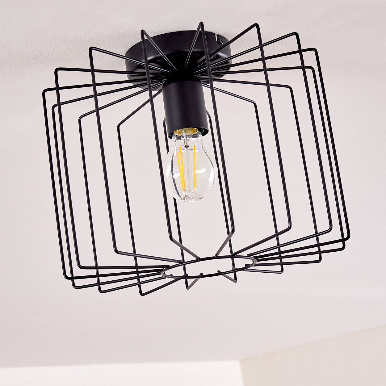 Deckenlampe m. in Schwarz, das Leuchtmittel, durch Gitter »Serri« ohne der Deckenleuchte an E27, hofstein Metall Lichteffekt aus Decke