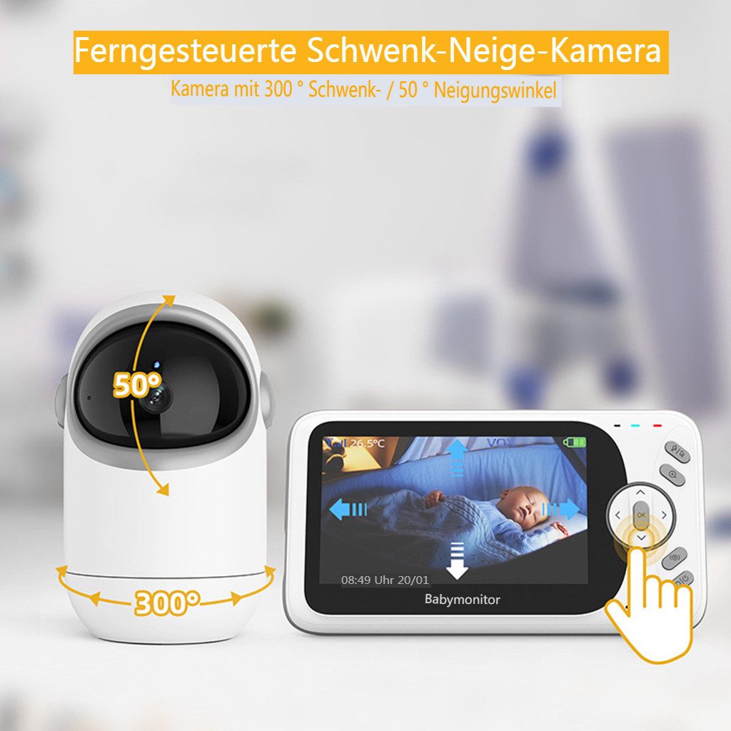 Insma Video-Babyphone Babyphone mit 4,3" LCD 1080P Kamera Video Baby Monitor, Infrarot-Nachtsicht, Temperaturerkennung, Schlaflieder, Zwei-Wege-Audio, Gegensprechfunktion
