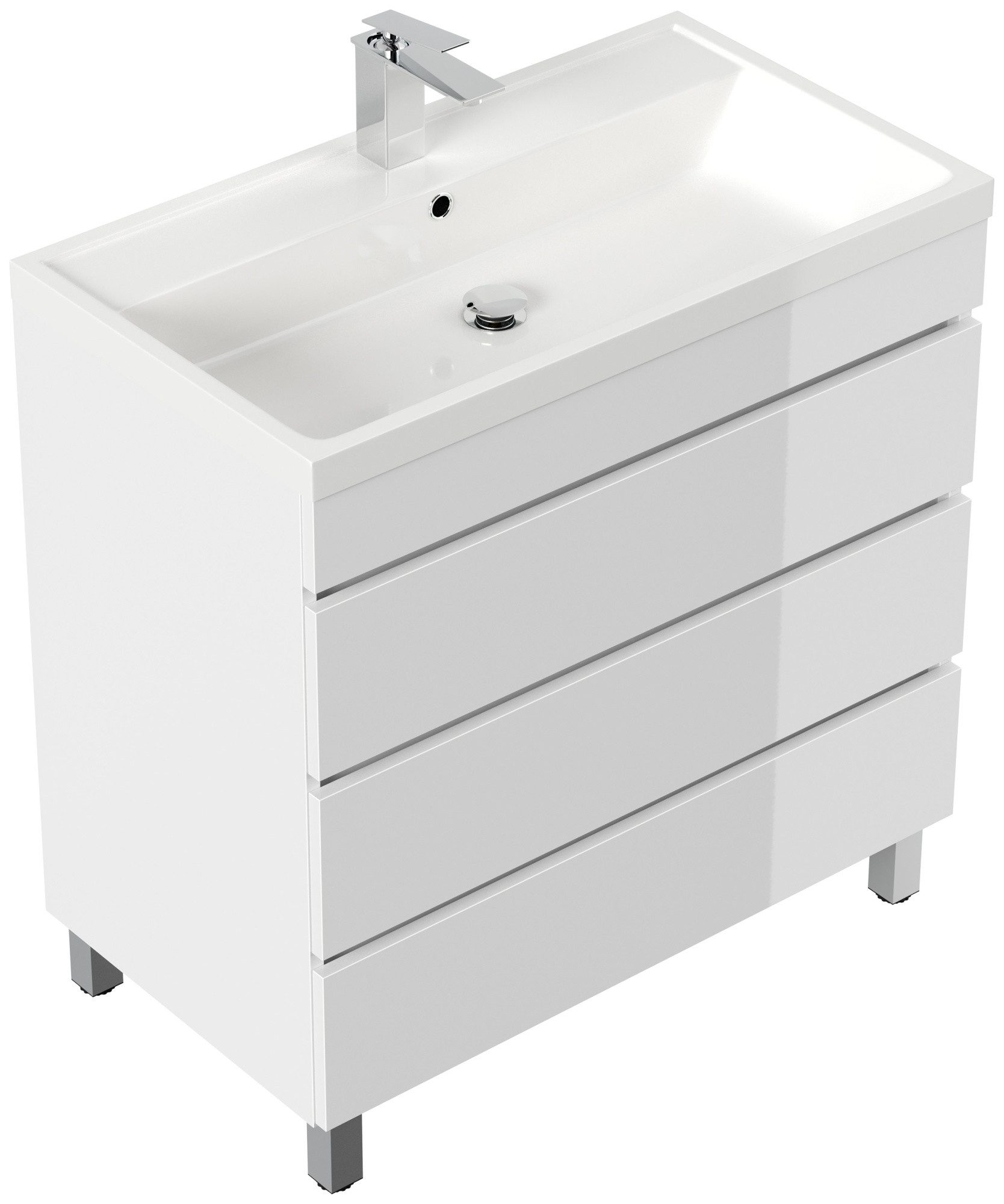 Magnolia Home Waschtisch Stand Badmöbel Via 80 SoftClose weiss hochglanz mit drei grifflosen Sc