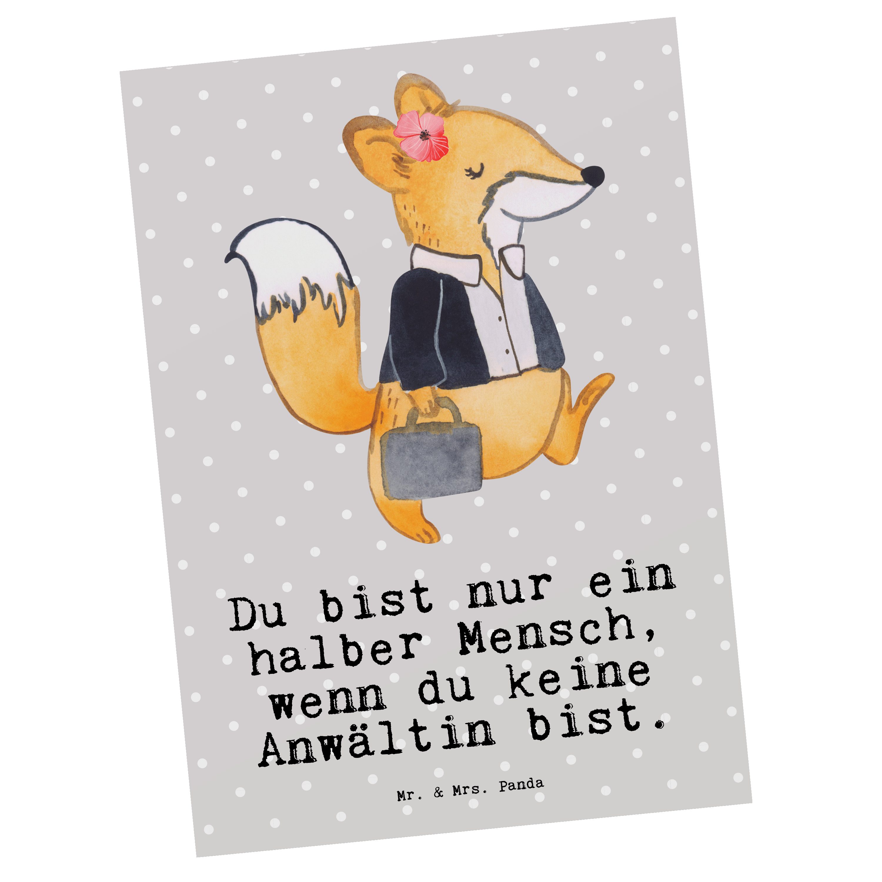 Mr. & Mrs. Panda Postkarte Anwältin mit Herz - Grau Pastell - Geschenk, Staatsexamen, Juristin