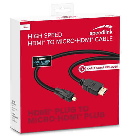 Speedlink Speedlink Micro-HDMI auf HDMI-Kabel Adapter-Kabel Ultra HD 4k UHD Konverter passend für Tablet PC Smartphone Kamera DSLM DSLR Systemcamera Camcorder GoPro Hero 9 8 7 6 5 4 3 etc TV-Kabel, HDMI Typ D (Micro), HDMI, (180 cm), Micro HDMI Kabel, Adapterkabel