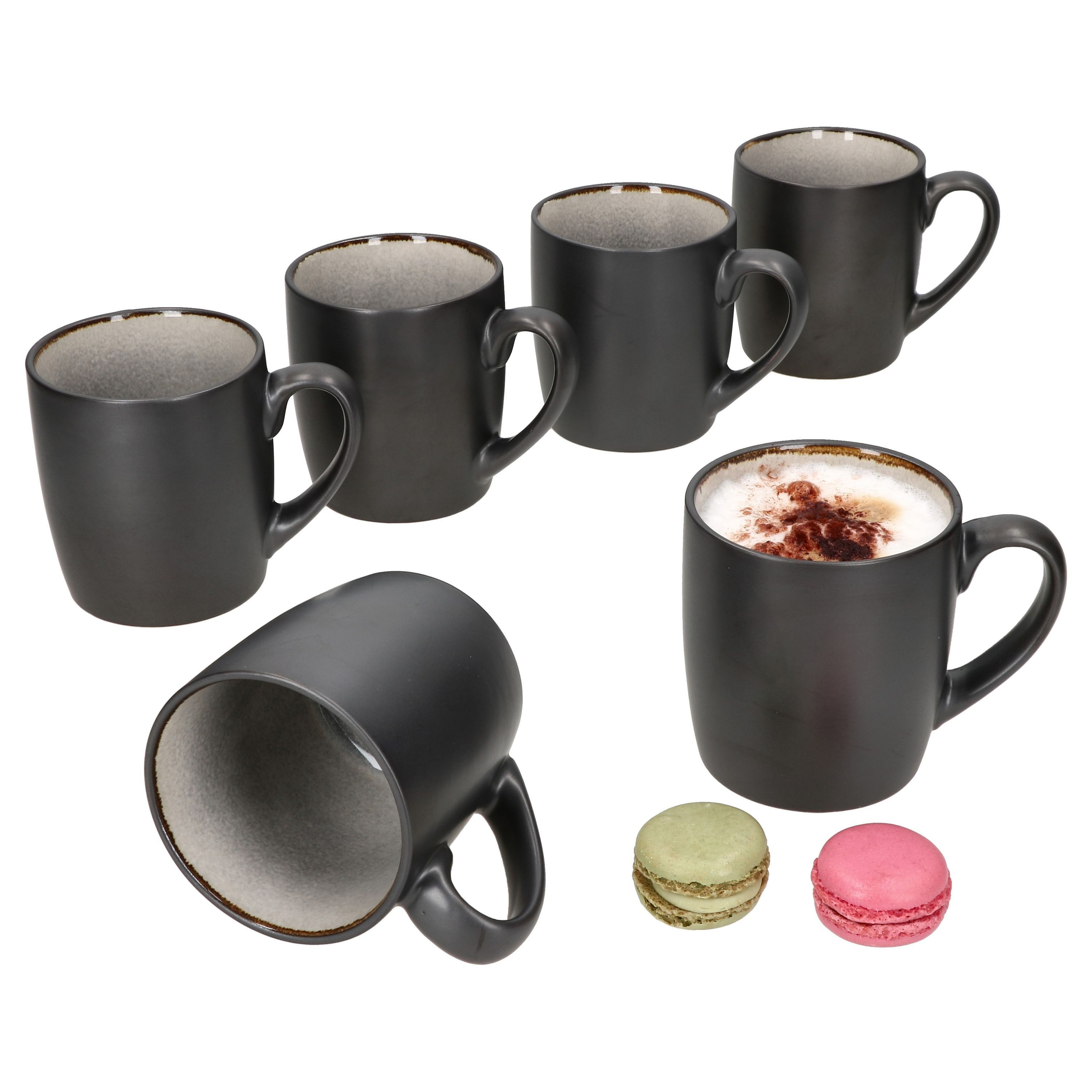 MamboCat Кружки 6x Reactive Glaze Dark Cement Чашки 250ml Grau Teetassen Kupfer, Steingut
