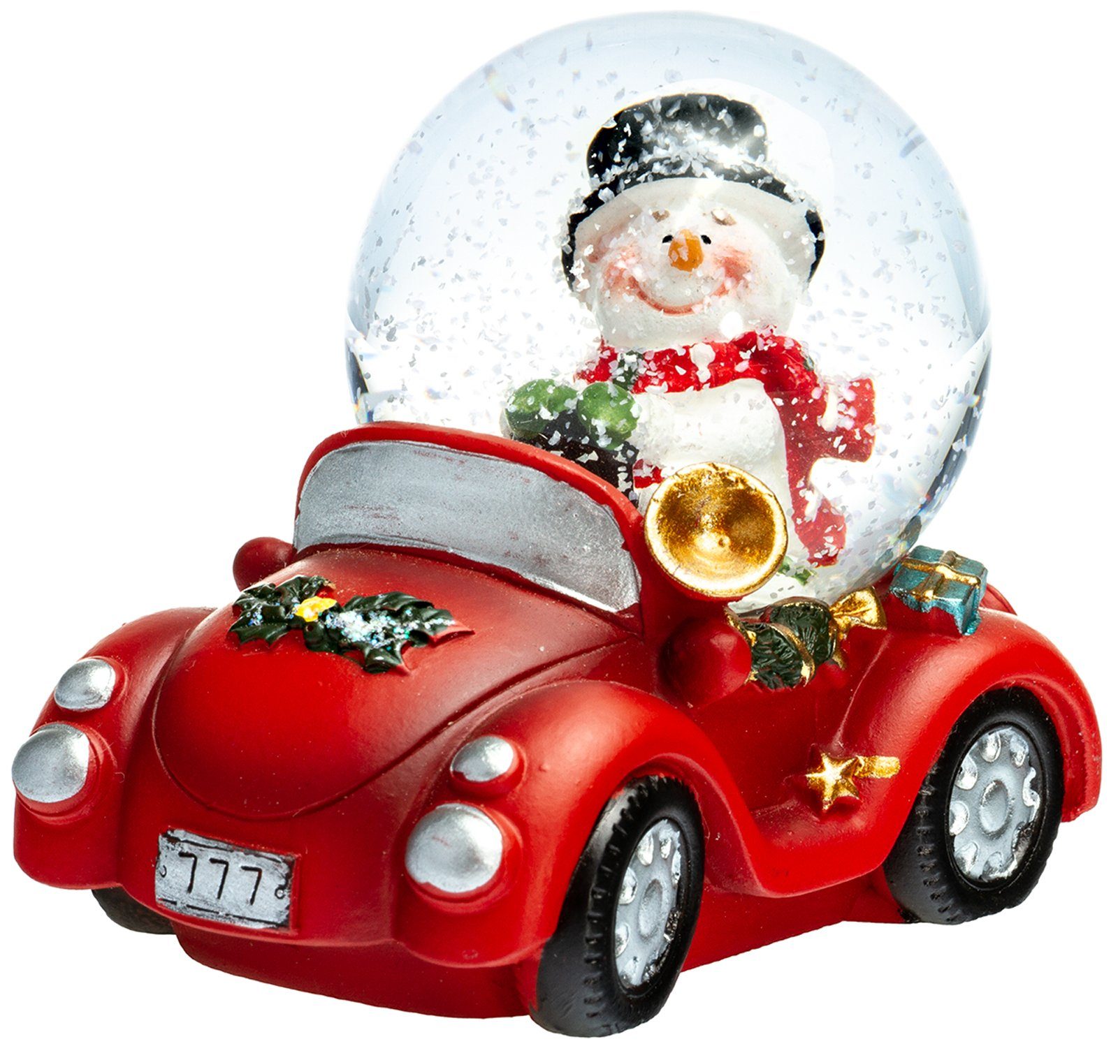 SIKORA Schneekugel SK04 Kleine Glas Schneekugel Schneemann im Auto D:45mm, Besondere Winterdeko – das perfekte Geschenk für Familie & Freunde