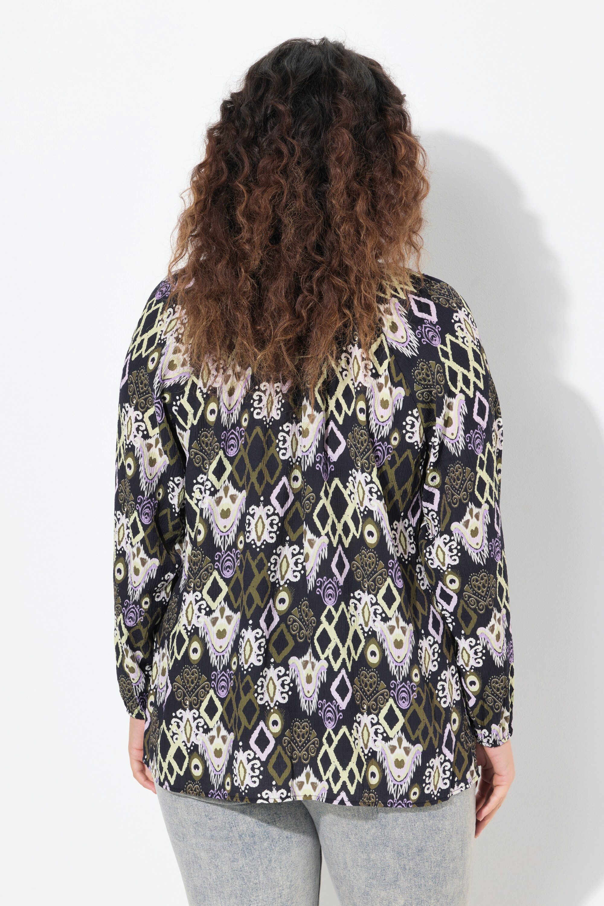 Ulla Popken Longbluse Bluse Quastenband Rundhals Langarm