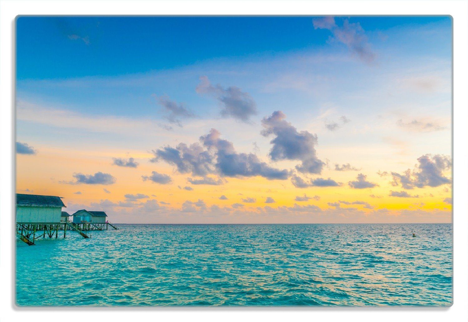 Frühstücksbrett Wasserhäuser auf Wallario den (inkl. 4mm, rutschfester Malediven, 20x30cm 1-St), Gummifüße