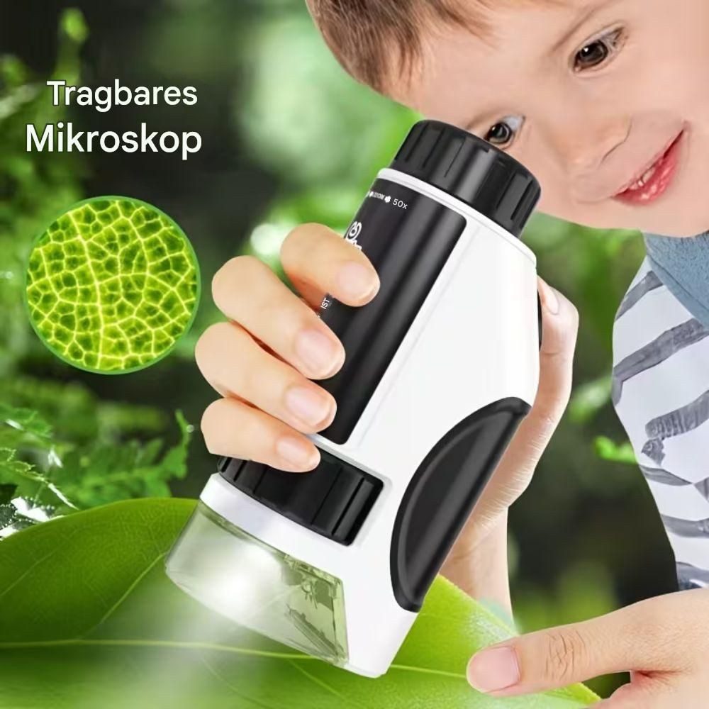 Montegoni Kinder Handmikroskop 50–300X LED Tragbar Lernspielzeug Kindermikroskop (Handmikroskop mit LED, 50–300X, Lernspielzeug für Kinder)