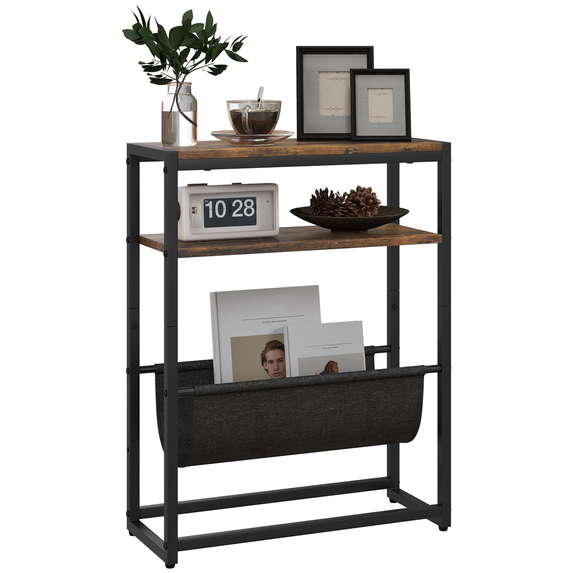 HOMCOM Beistelltisch V-förmiger Magazinhalter (Couchtisch, 1-St., Nachttisch), 43 x 18 x 56 cm, Rustikal Braun