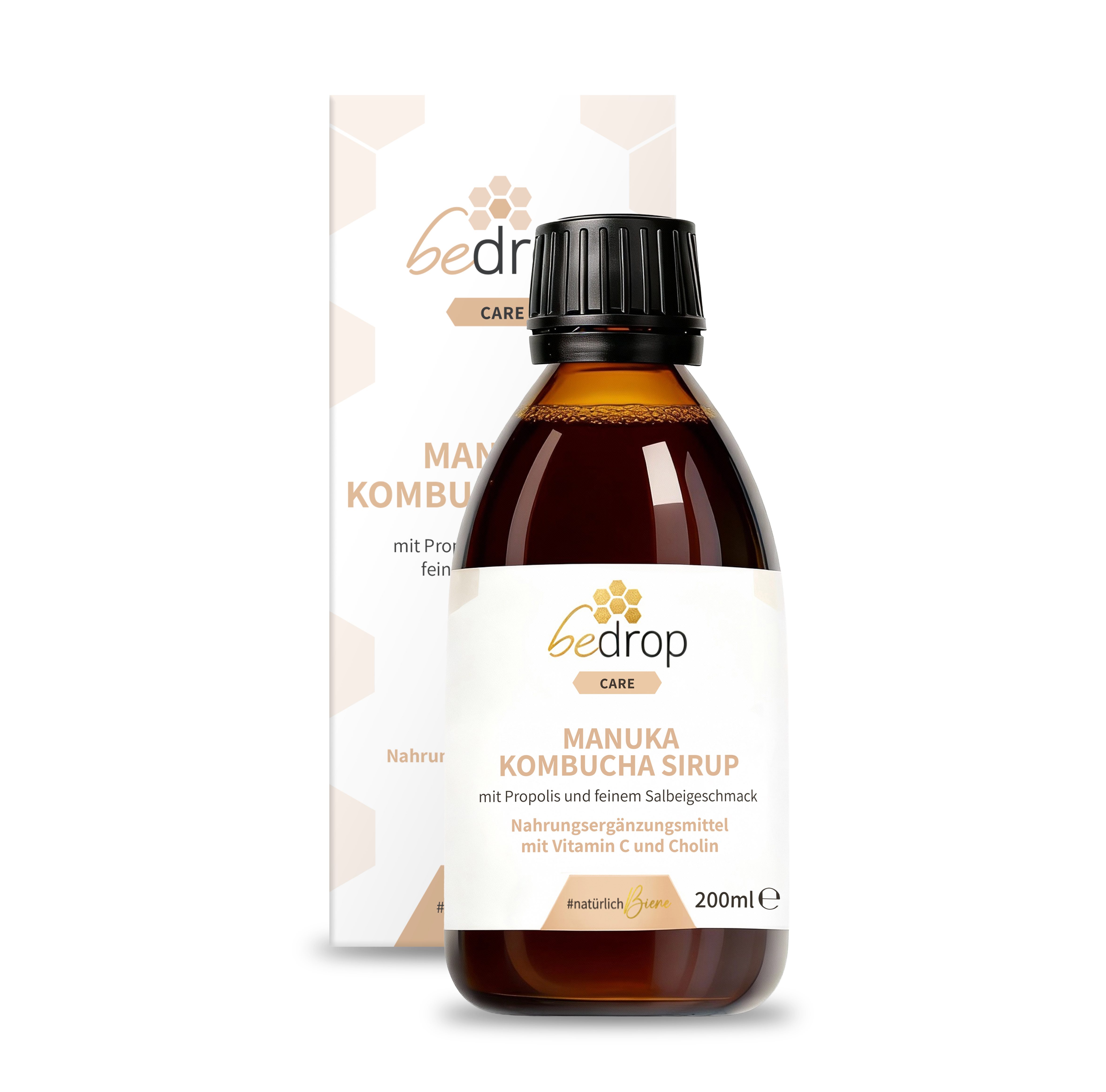 bedrop Manuka Kombucha Sirup - mit Propolis und feinem Salbeigeschmack Flüssig, 600 ml, Nahrungsergänzungsmittel mit Vitamin C und Cholin