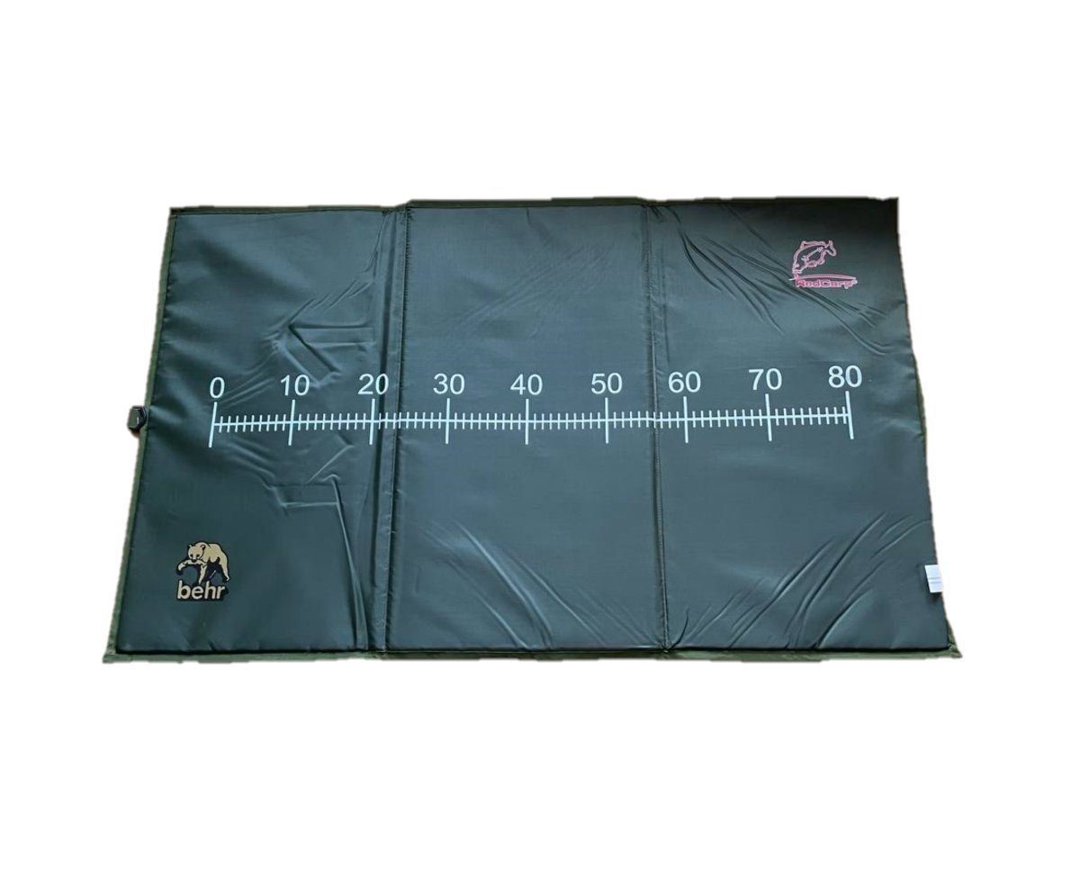 Behr Angelkescher Abhakmatte Modell A 100x60cm Maßband Karpfen Fischmatte Unhookingmat, Aufgedrucktes Maß bis 80 cm
