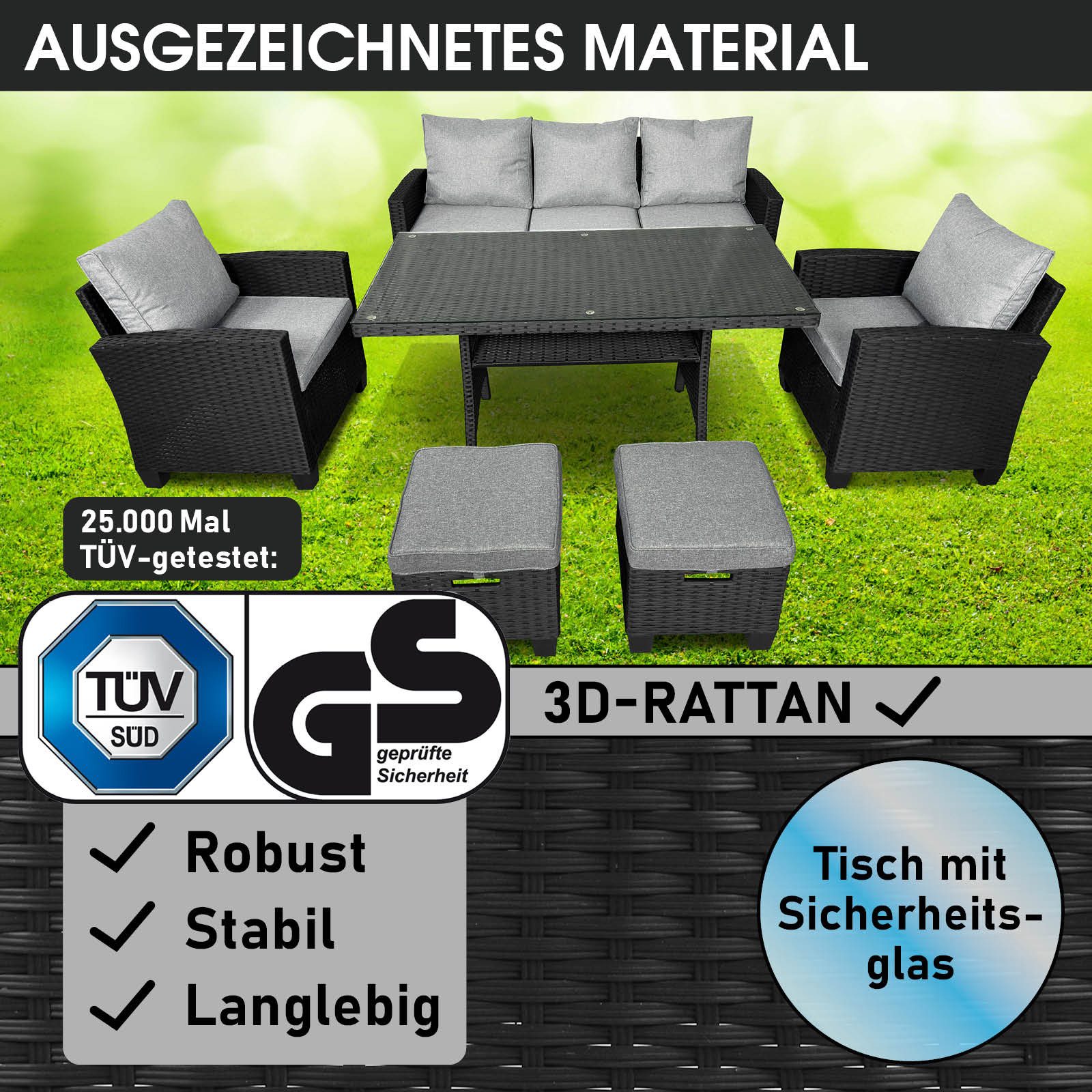 BRAST Gartenlounge-Set Delight, bis zu 7 Personen, viele Farben, inkl. extra Dicke Kissen, TÜV geprüft,Outdoor Loungemöbel Sitzgruppe