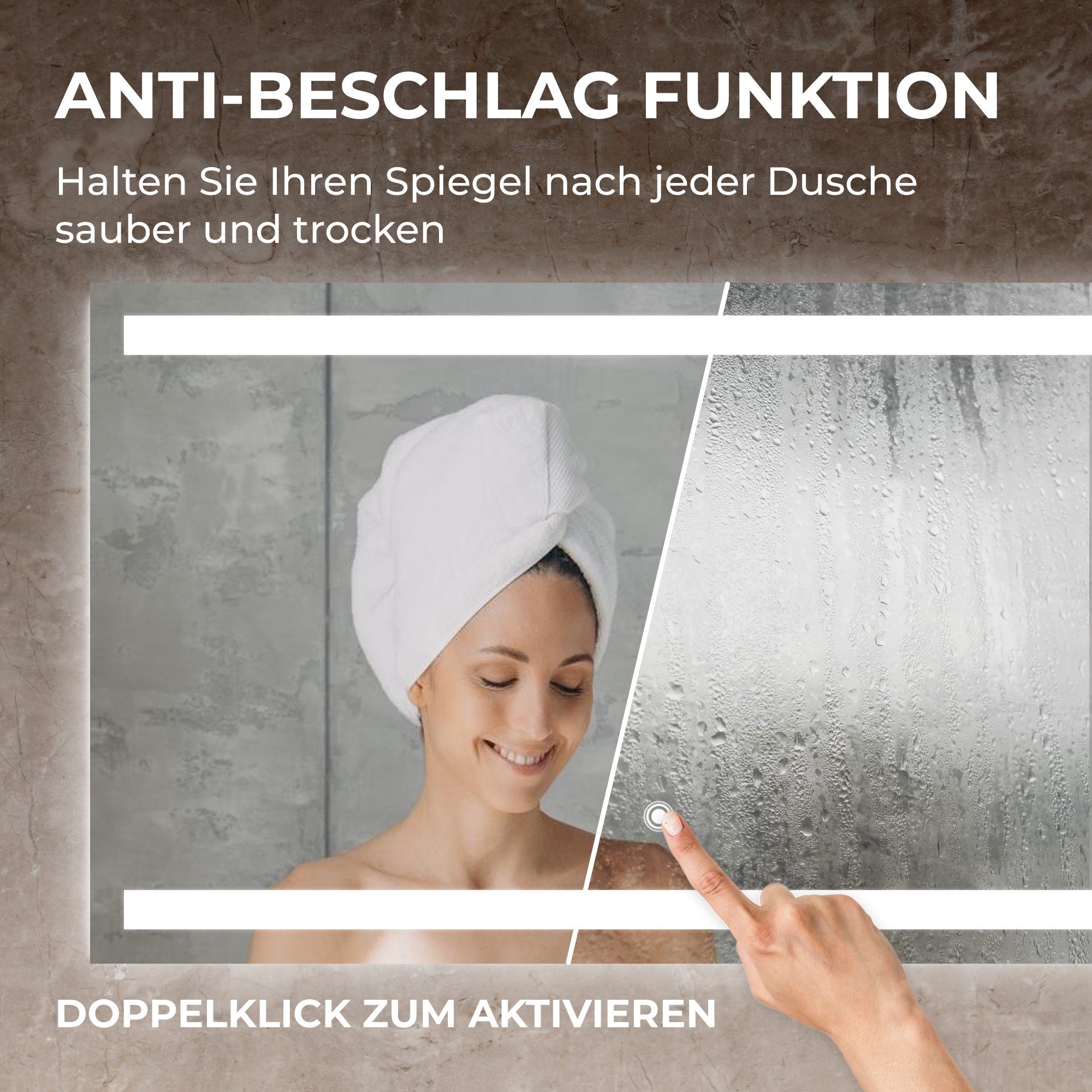 Bringer Badspiegel BRS106, Badezimmerspiegel mit Anti-Beschlag und Speicherfunktion