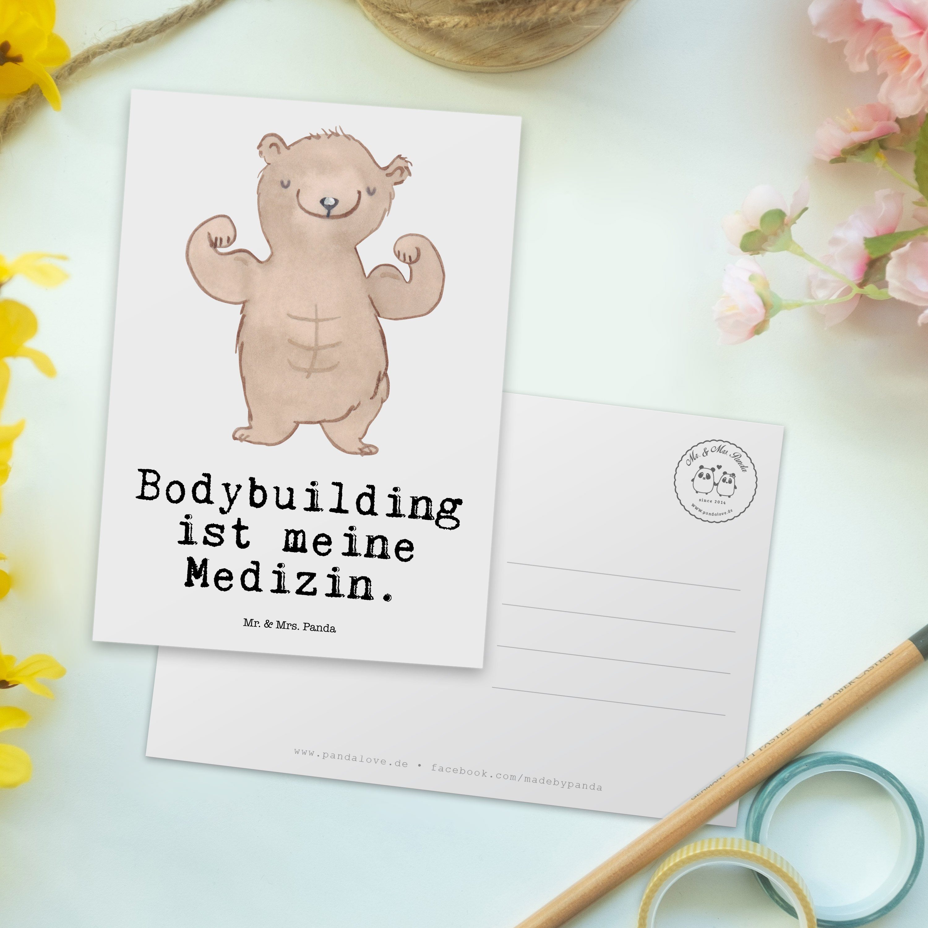 Mr. & Mrs. Panda Postkarte Bodybuilding Einladungskarte, Geschenk, Medizin Dankeska - - Weiß Bär