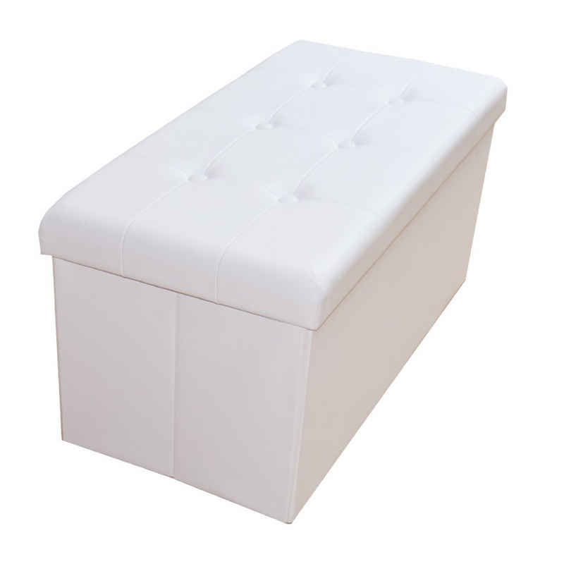 style home Sitzbank faltbare Sitzhocker mit Stauraum (Aufbewahrungsbox mit Deckel, gepolstert Sitzwürfel Fußhocker, Sitztruhe aus Kunstleder), für Wohnzimmer Schlafzimmer 76x38x38cm Weiß