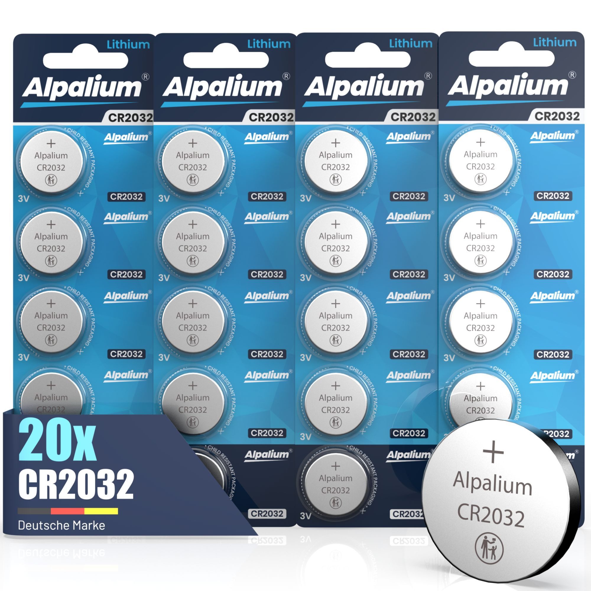 ALPALIUM CR2032 Knopfzellen Batterien 20 Stück Alpalium Sparset Knopfzelle, CR2032 (3V V), Lithium, lange Lagerfähigkeit, umweltfreundlich verpackt, Sparset