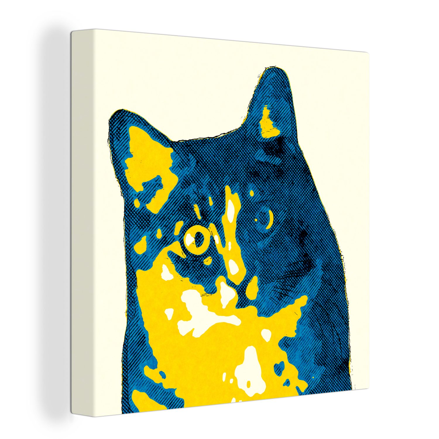 OneMillionCanvasses® Leinwandbild Das Porträt einer Katze im Pop-Art-Stil, (1 St), Leinwand Bilder für Wohnzimmer Schlafzimmer