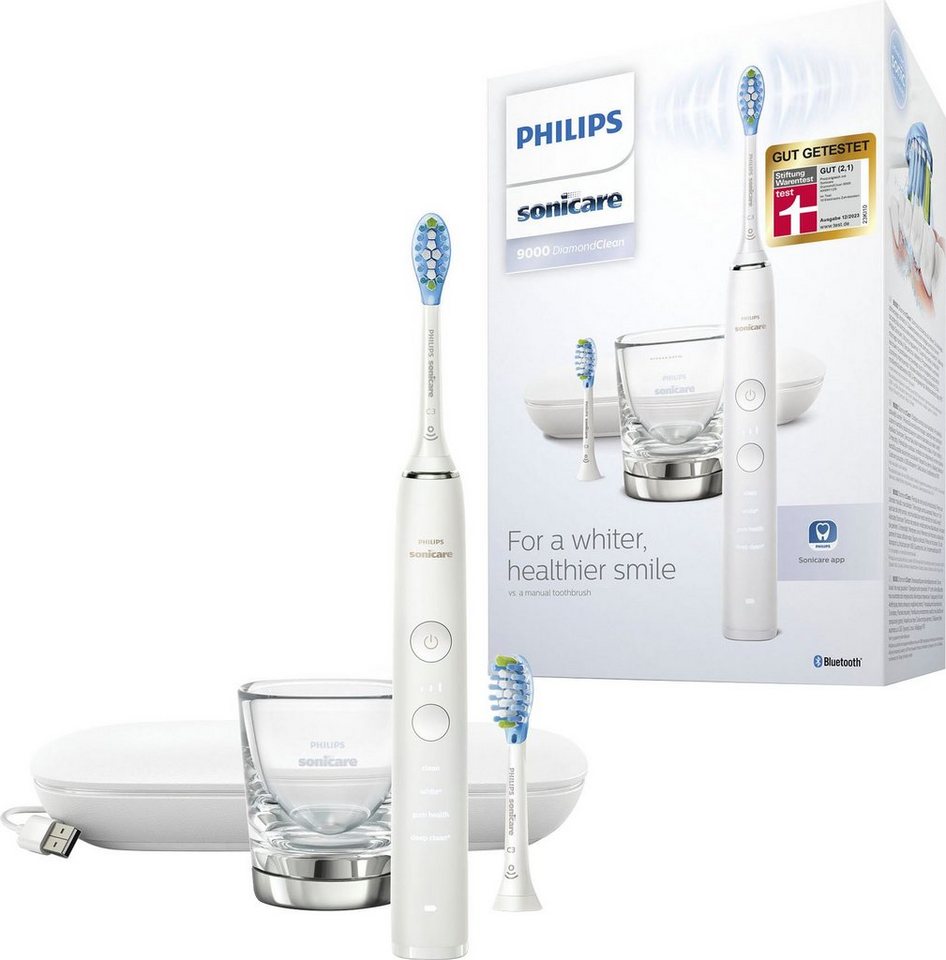 Philips Sonicare Elektrische Zahnbürste DiamondClean 9000 HX9913/17,  Aufsteckbürsten: 2 St., mit integriertem Drücksensor, 4 Putzprogramme und 3  Intensitätsstufen, Die BrushSync Technologie wählt automatisch das beste  Putzprogramm für Sie aus
