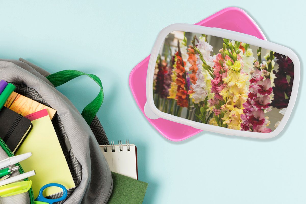 Blumen Kinder, (2-tlg), Mädchen, Lunchbox - rosa MuchoWow Snackbox, Erwachsene, Farben, Brotdose Kunststoff - Brotbox für Kunststoff, Gladiolen