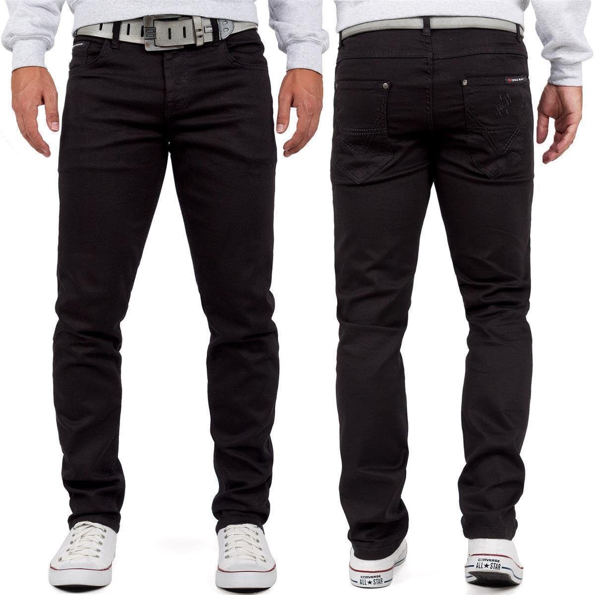 Cipo & Baxx Slim-fit-Jeans Herren Slim Fit Hose Stonewashed BA-CD533 Kontrastnaht und verzierte Gesäßtaschen