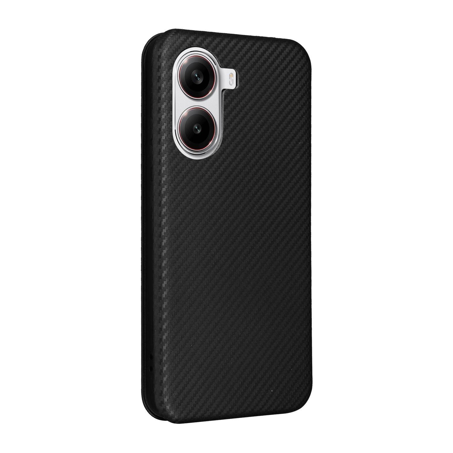 Wigento Smartphone-Hülle Für Xiaomi Poco X7 Pro 5G / Redmi Turbo 4 Carbon Schutz Hülle Schwarz, Carbon Faser Flip Schutzhülle mit Kartenfach und Ständer