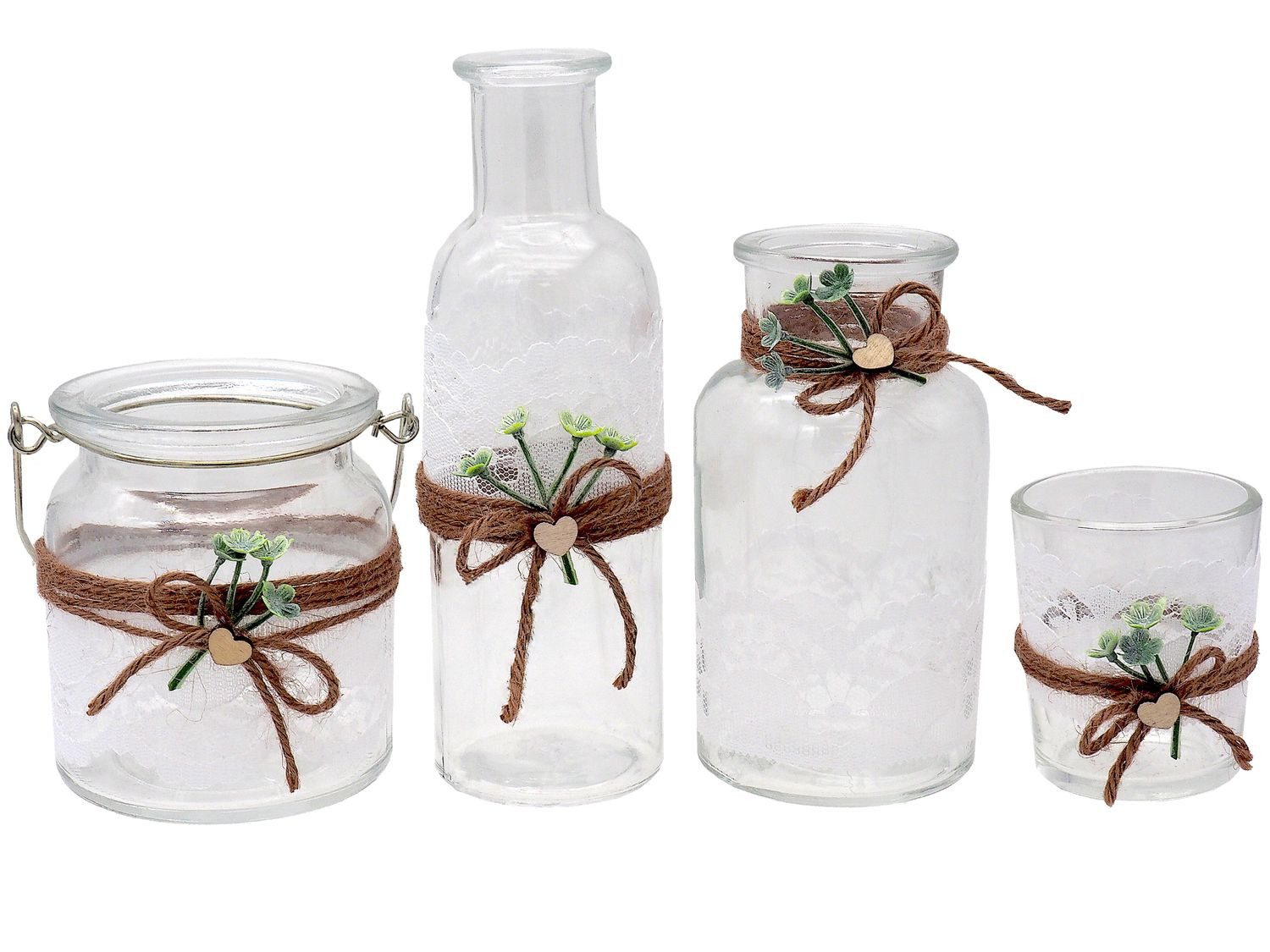 ZauberDeko Tischvase Vasen Kerzenhalter Windlicht Tischdeko Hochzeit Vintage Spitze Deko