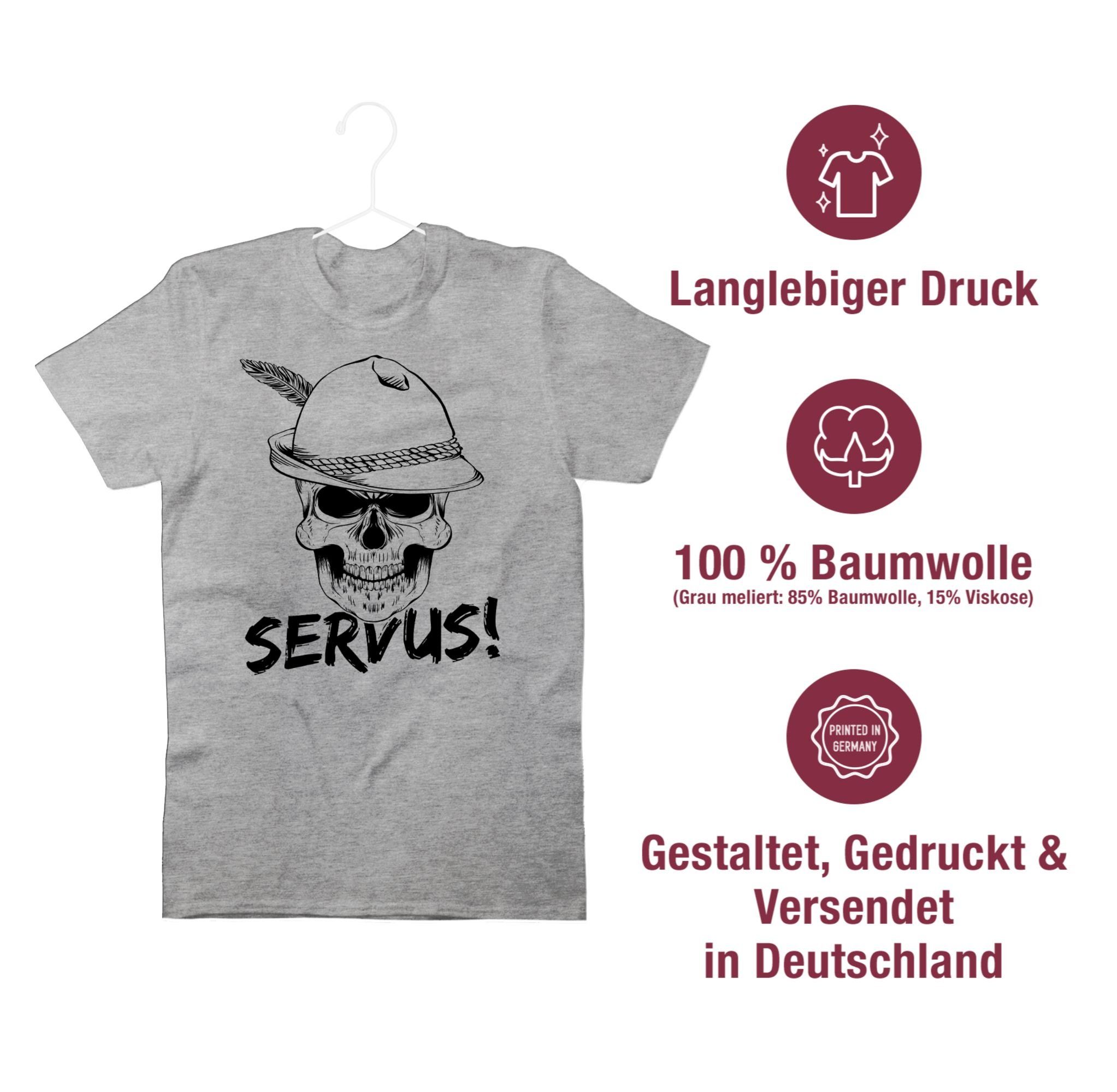 schwarz Shirtracer Mode meliert Herren Grau Totenkopf Servus! - für 1 T-Shirt Oktoberfest