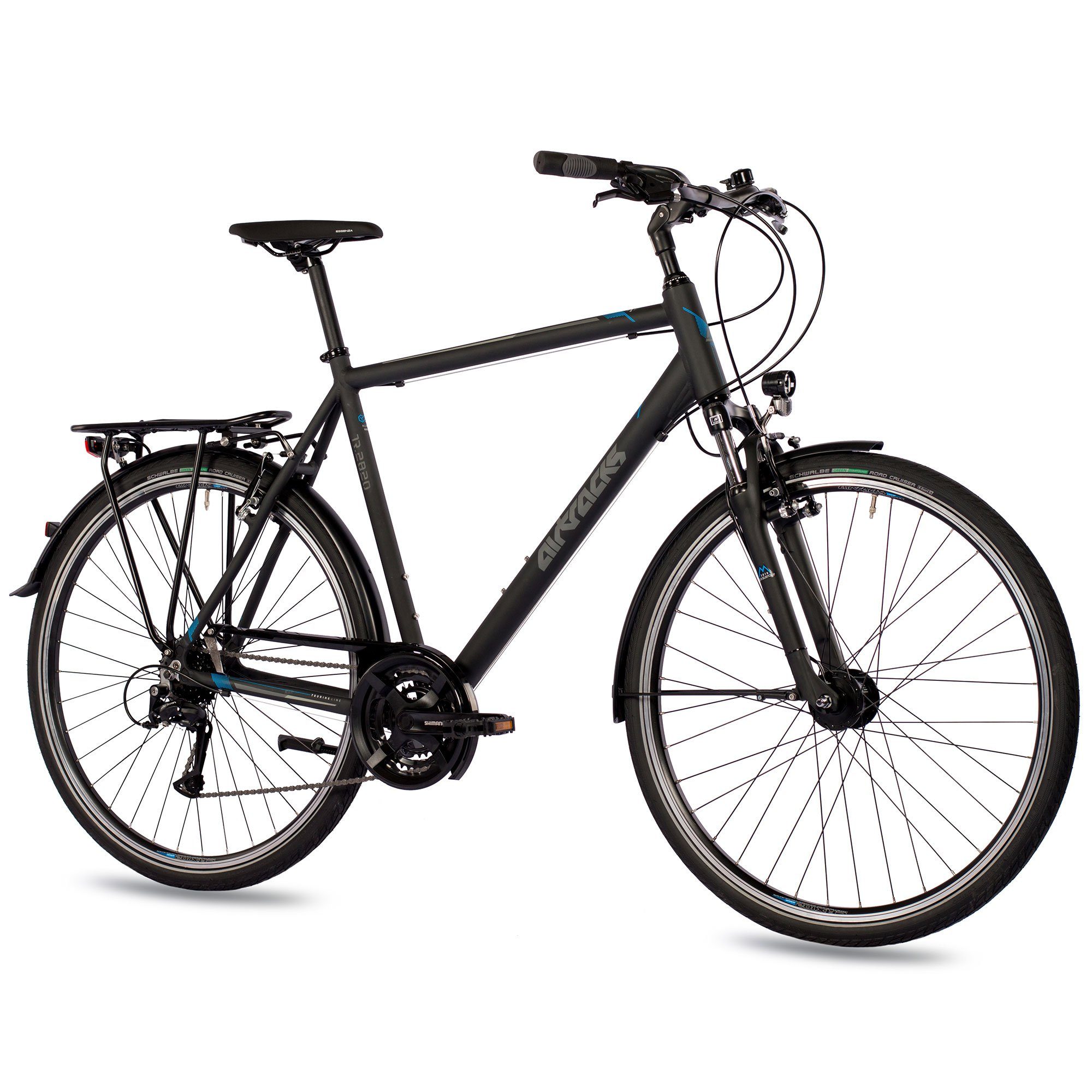 Airtracks Trekkingrad Herren Trekking Fahrrad 28 Zoll Trekkingrad TR.2820, 24 Gang SHIMANO ACERA RD-T3000 Schaltwerk, Kettenschaltung, Schwarz Matt - Rahmenhöhen 52cm, 56cm & 60cm » Modeljahr 2025
