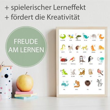 Tigerlino Poster 2er Set Tier ABC, Zahlen Lernposter Kinderzimmer Wandbilder Lernhilfe