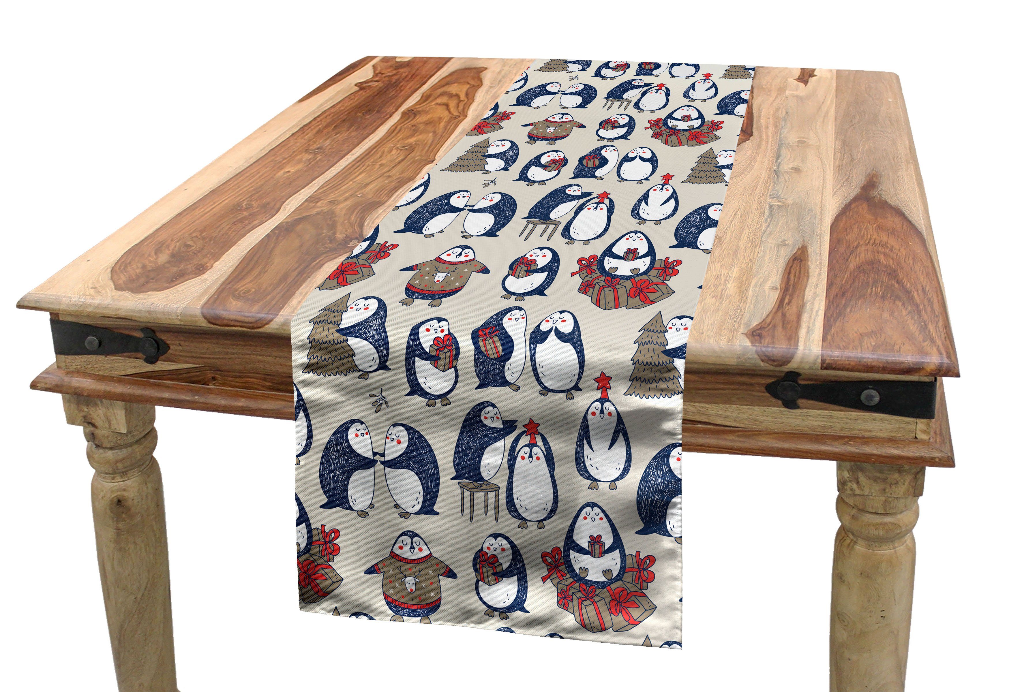 Abakuhaus Tischläufer Esszimmer Küche Rechteckiger Dekorativer Tischläufer, Weihnachten Grunge Penguins Boxes