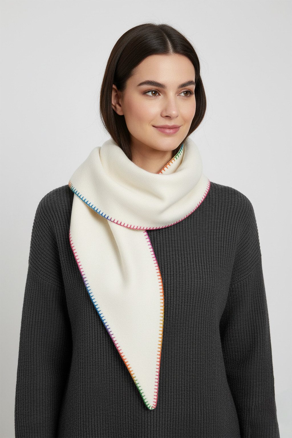 Faera Modeschal Regenbogen Zierkante Sehr Weich, (1-St), 9430 in Weiß-2 günstig online kaufen