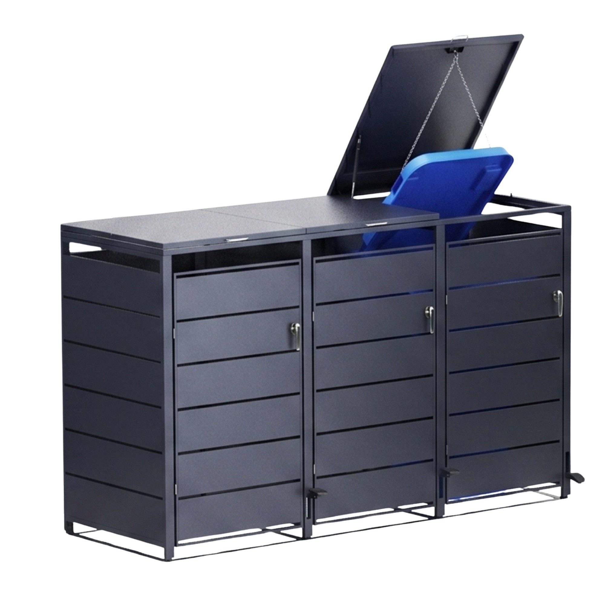 osoltus Mülltonnenbox Mülltonnenbox mit Pedal 3 Mülltonnen PedBox Anthrazit Alu verzinkt
