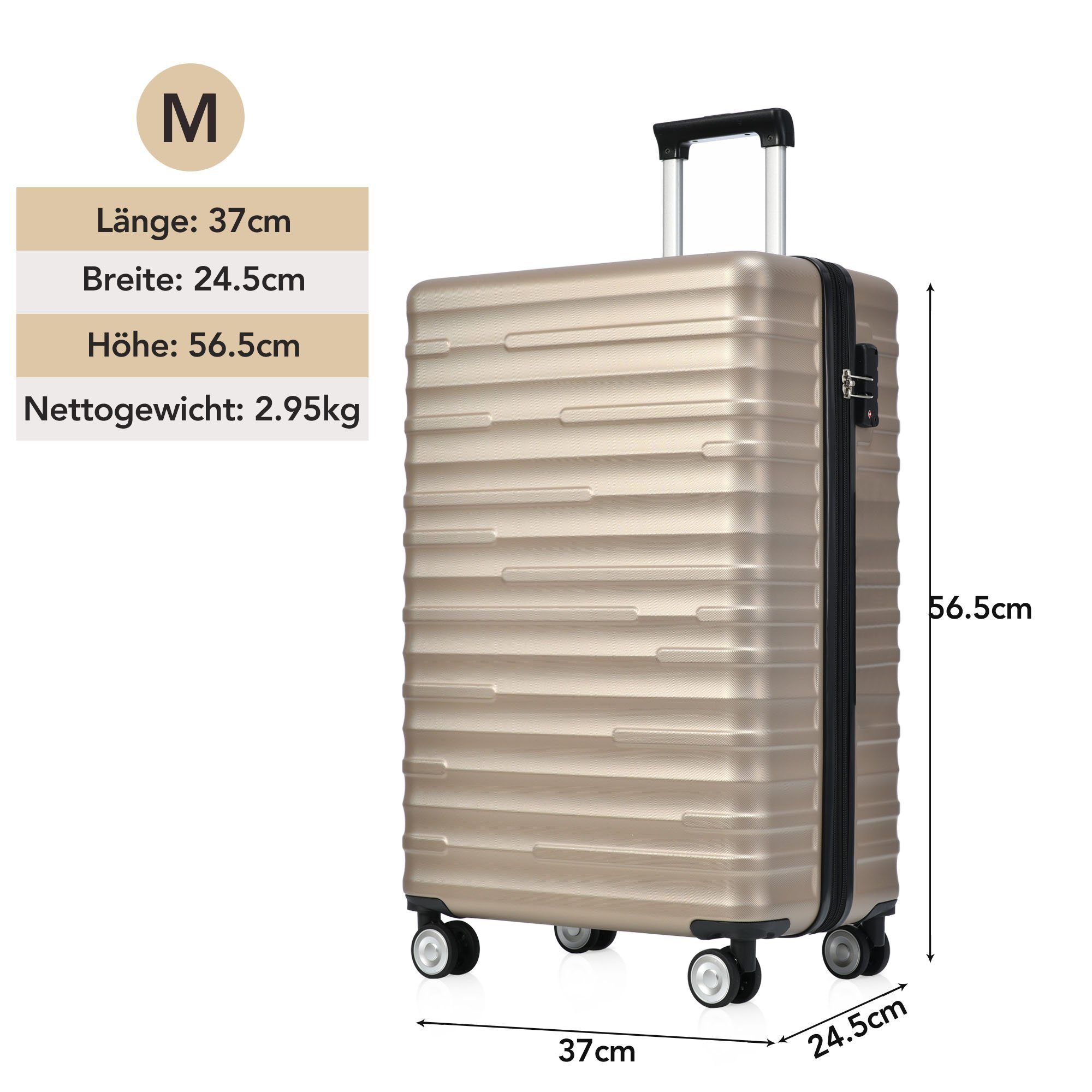 Kapazität, erweiterbare Hochwertiges 4 ABS-Gepäck, Gold Handgepäckkoffer 4 Räder, OKWISH TSA-Schloss, Rollen