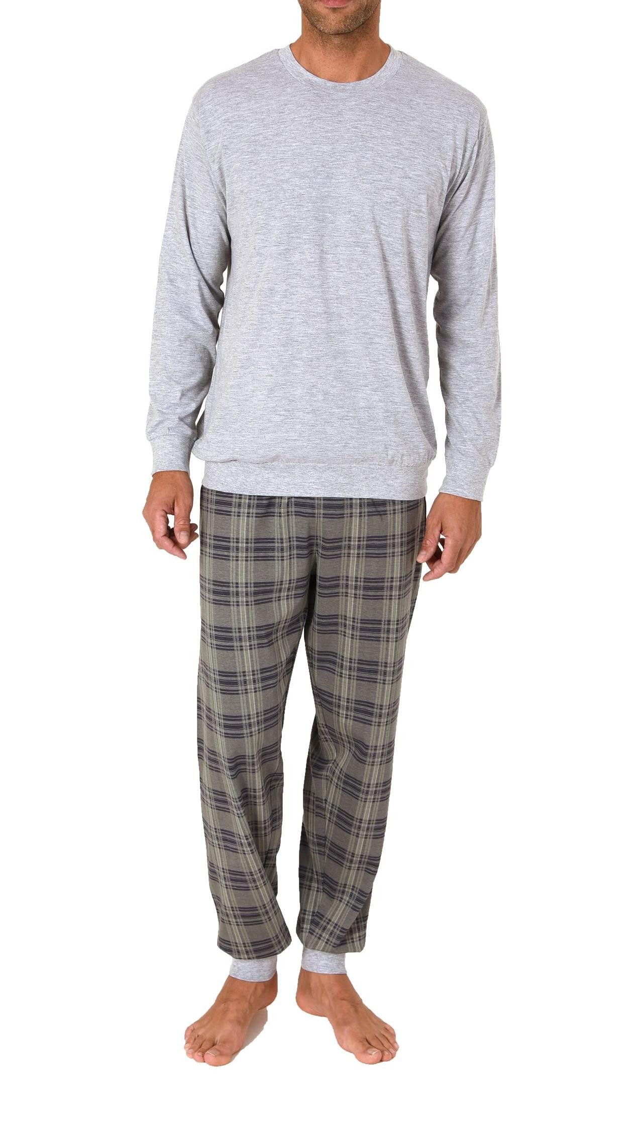 Normann Pyjama Normann Herren Pyjama lang mit Bündchen und karierter Jersey günstig online kaufen