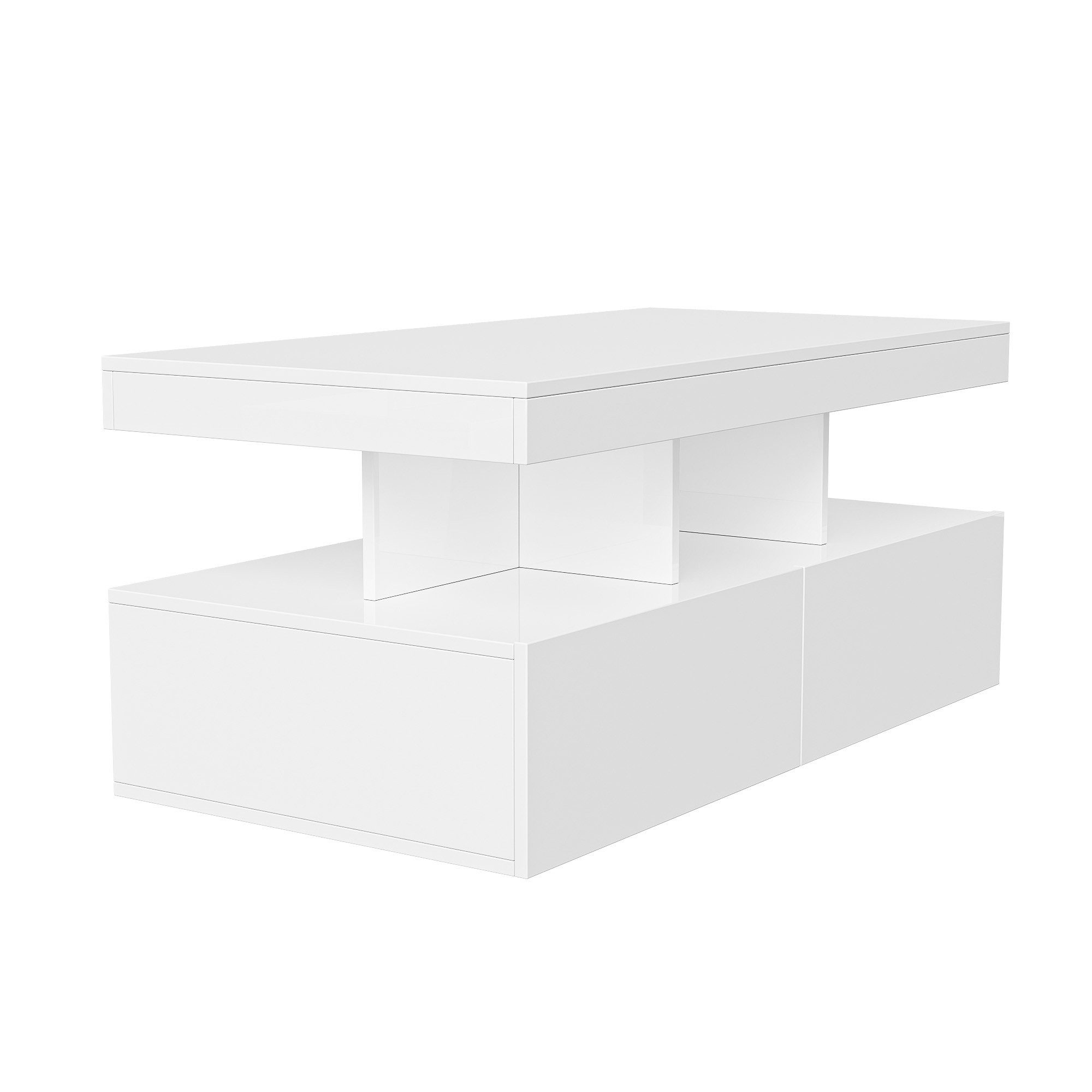 Furnishings Home Couchtisch Schreibtisch Beistelltisch LED (Hochglänzender quadratischer, 104x53x46 cm), Mit Schubladen und 16-farbigen variablen LED-Leuchten