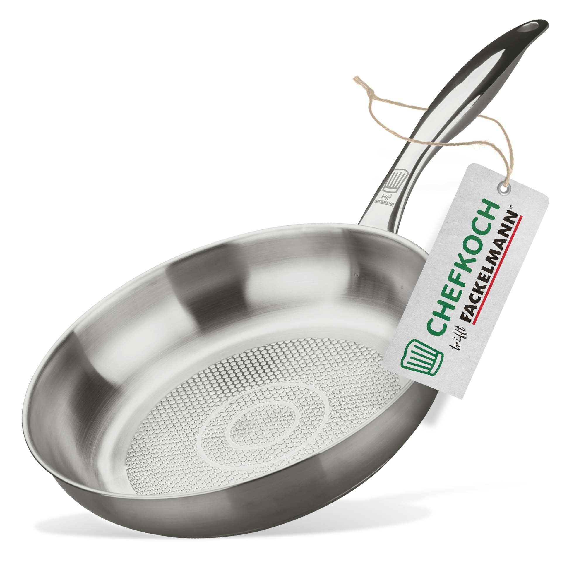 Chefkoch trifft Fackelmann Bratpfanne Bratpfanne Ø24 cm mit Wabenboden – Pfanne aus hochwertigem Edelstahl