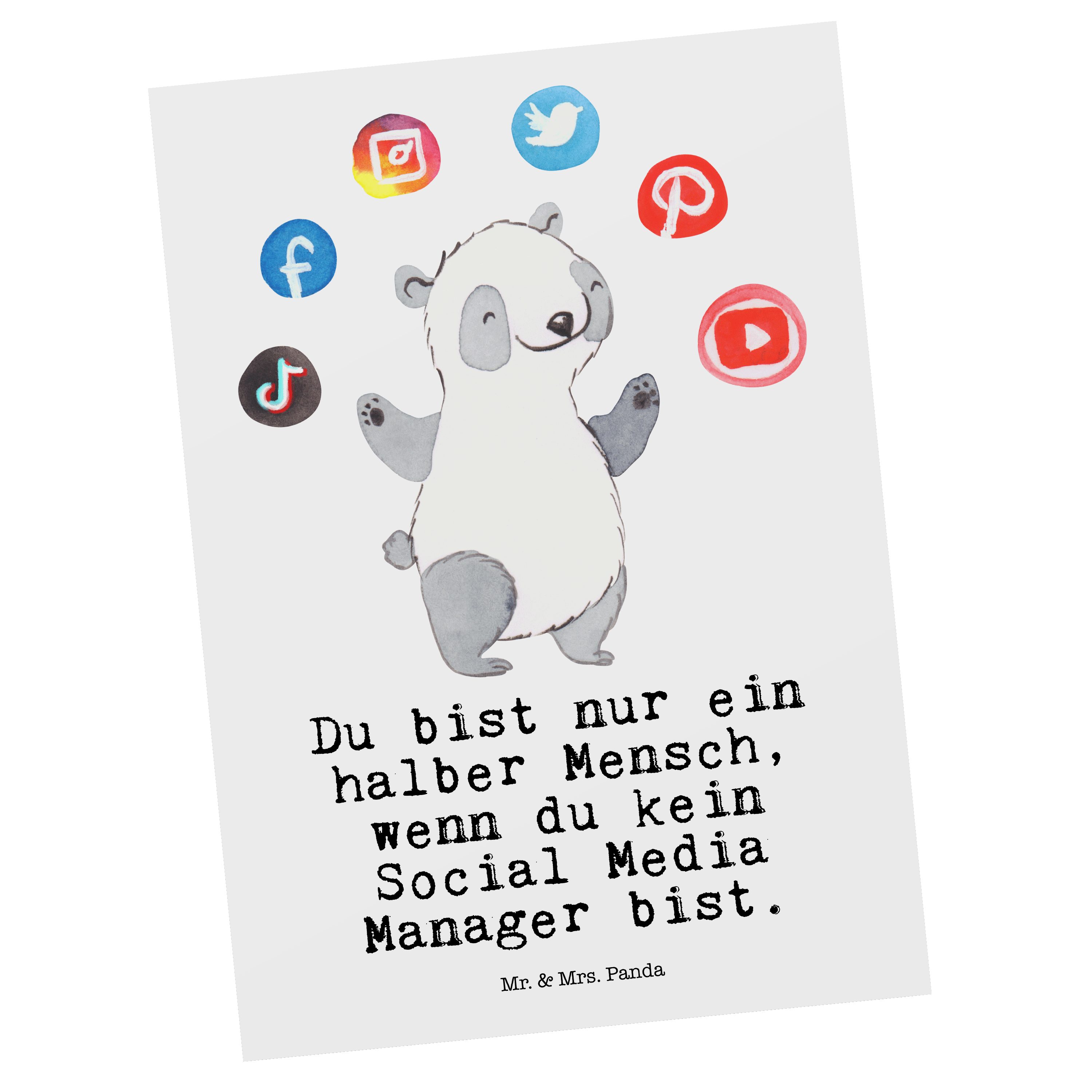 Weiß Social Geburtstagska Mrs. Herz mit Postkarte - Media Geschenk, - & Danke, Mr. Manager Panda