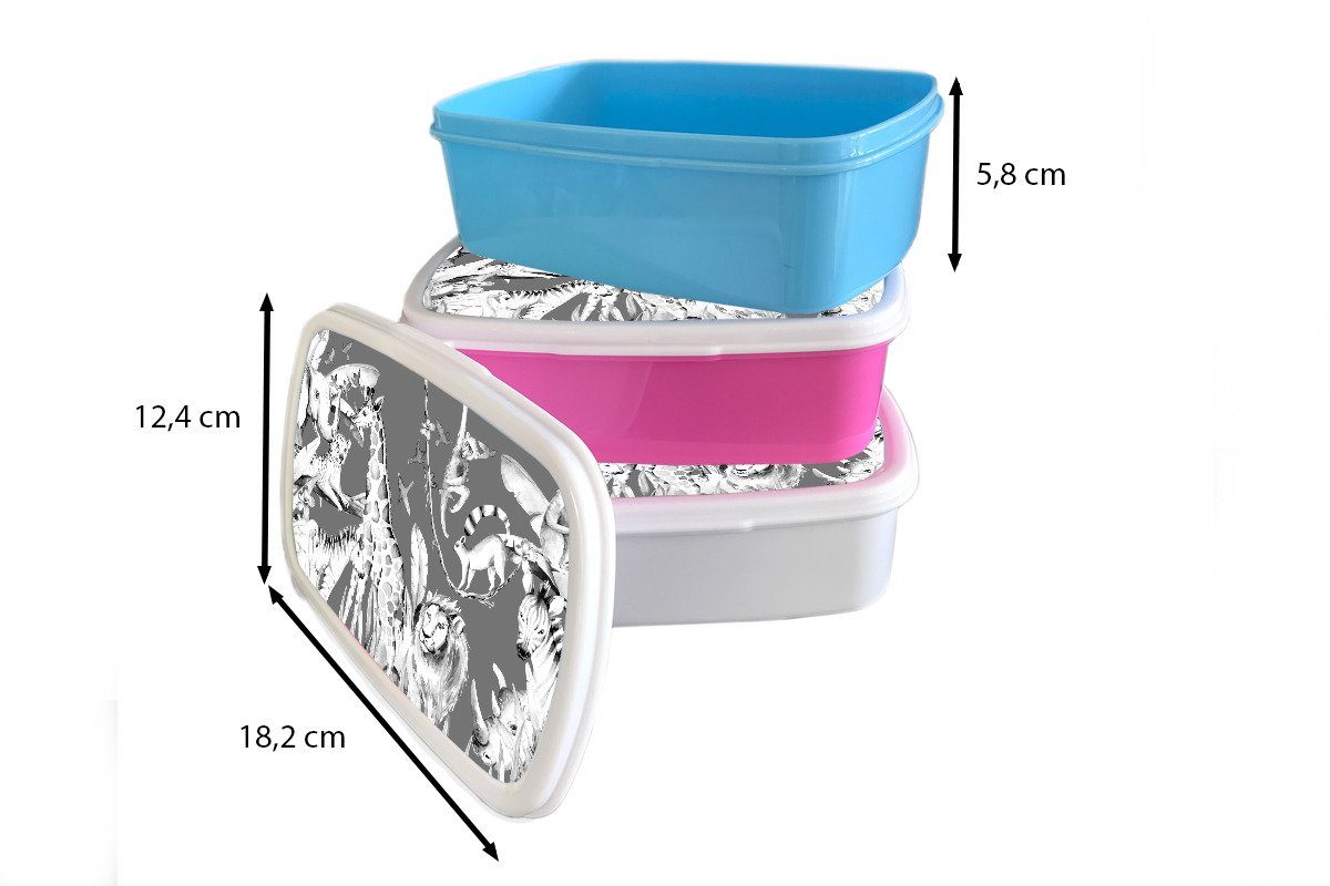 Kinder, Blau Tiere - MuchoWow Wasserfarben Mädchen, - Lunchbox rosa (2-tlg), - - Jungen Brotbox Snackbox, Kinder, Kunststoff Brotdose Erwachsene, - für Dschungel Kunststoff,