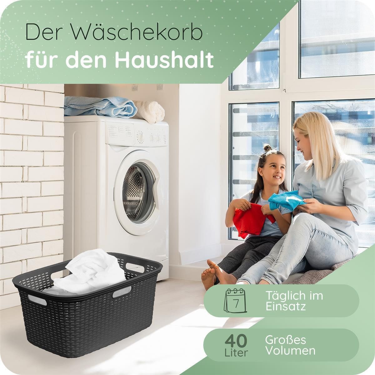 Novaliv Wäschekorb - (1 St), 1 Stück Rattan Wäschekorb mit Deckel und vier günstig online kaufen