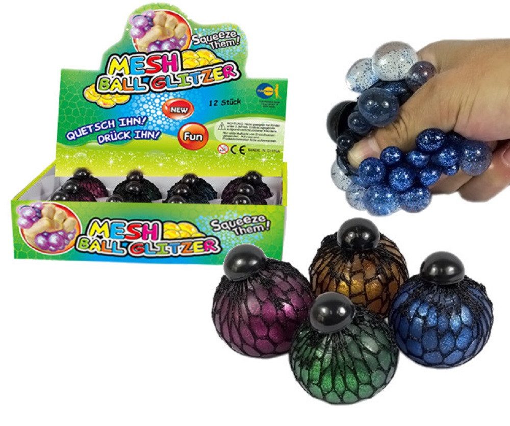 Fun Trading Squashball Mesh Ball, Glitzer, Quetsch, Knautsball, Stressbälle (4-St), Partygeschenke, Glückspreise, Geschenke, Mitgebsel