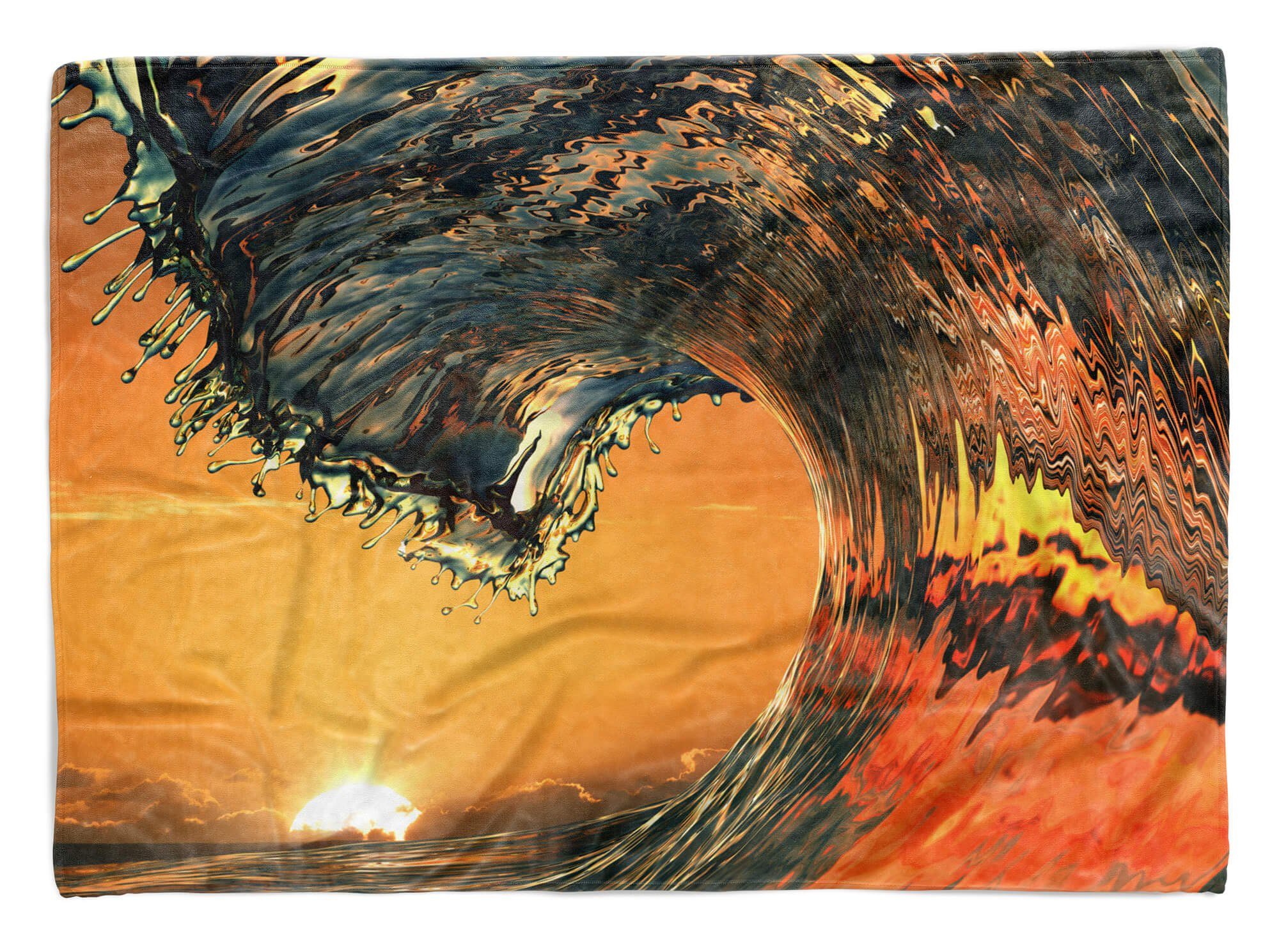 Sinus Art Handtücher Handtuch Strandhandtuch Kuscheldecke Fotomotiv Welle mit Baumwolle-Polyester-Mix Sonne, (1-St), Saunatuch Handtuch Wasser