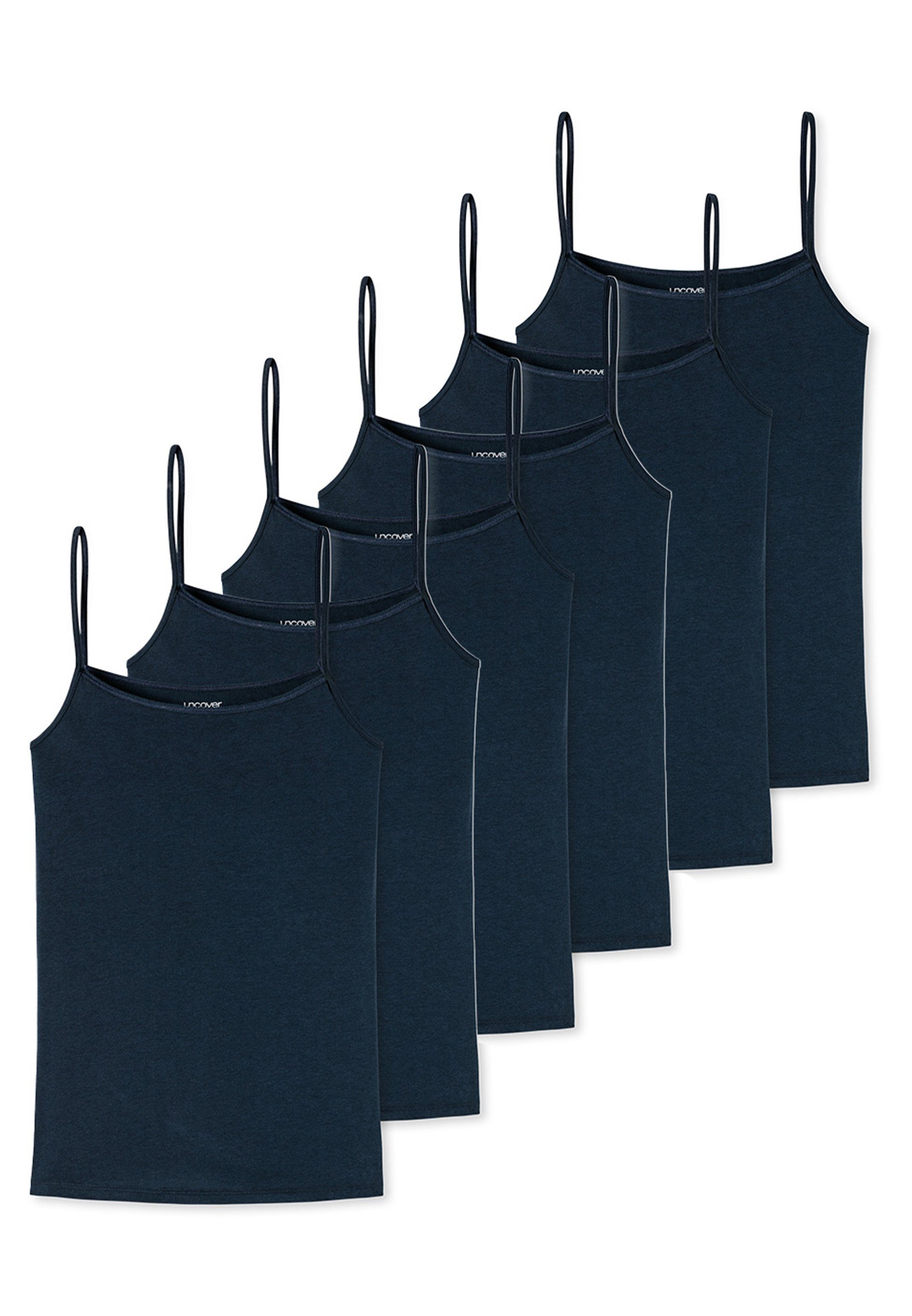 by - Pack Spaghetti Dunkelblau Baumwolle SCHIESSER verarbeitet 6er 6-St) Unterhemd uncover Basic - (Spar-Set, Top Hochwertig